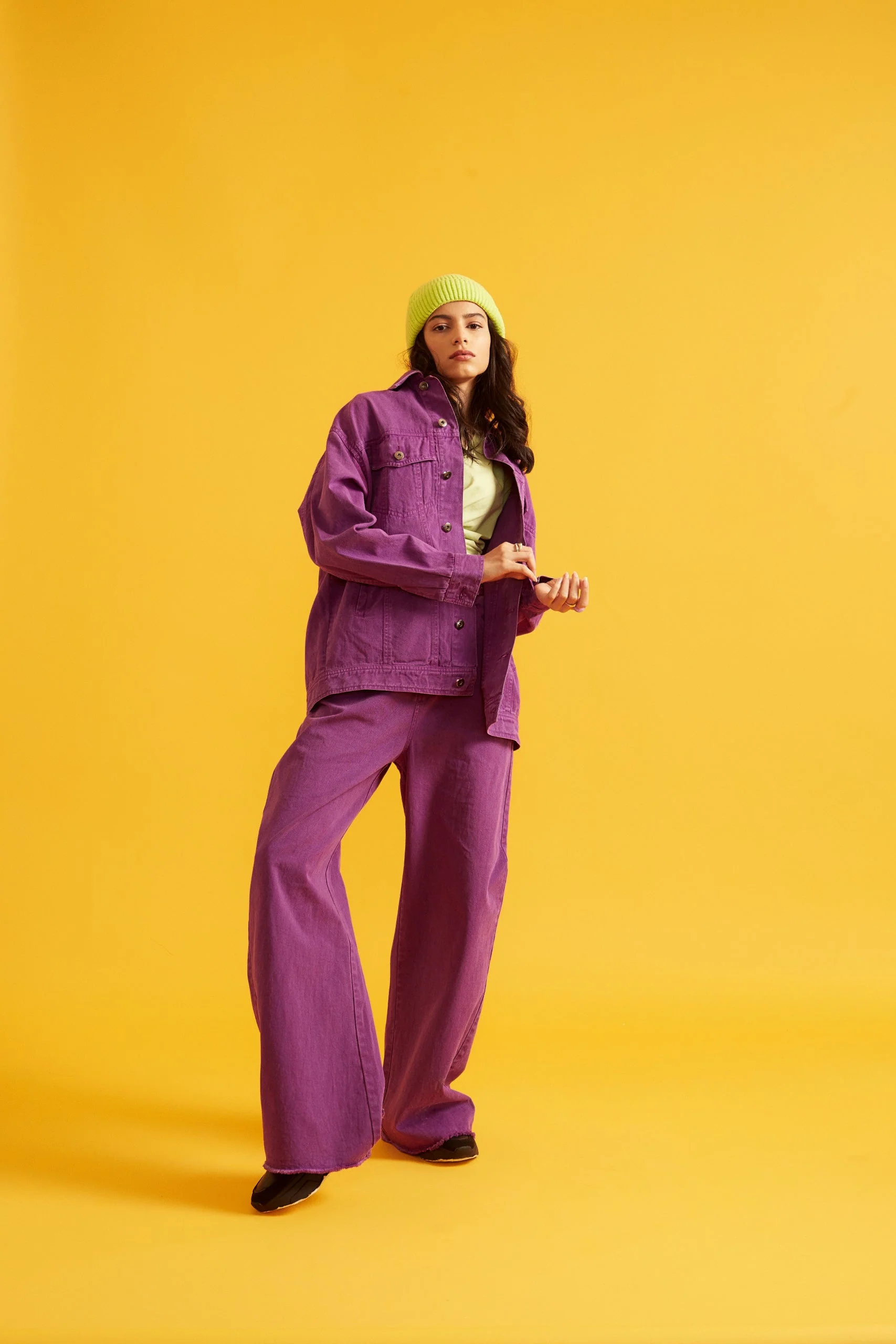 High Rise Flared Twill Pants for Women