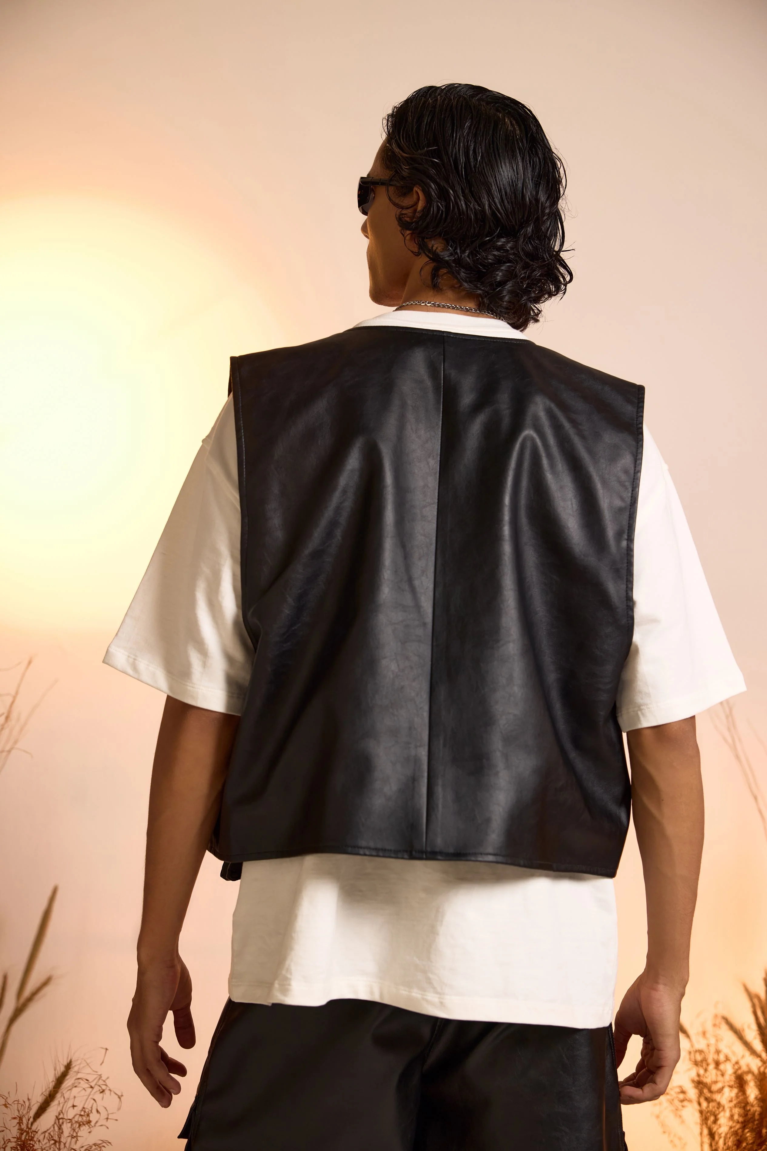 Faux Leather Oversized Gilet Jacket-Men - Image 4