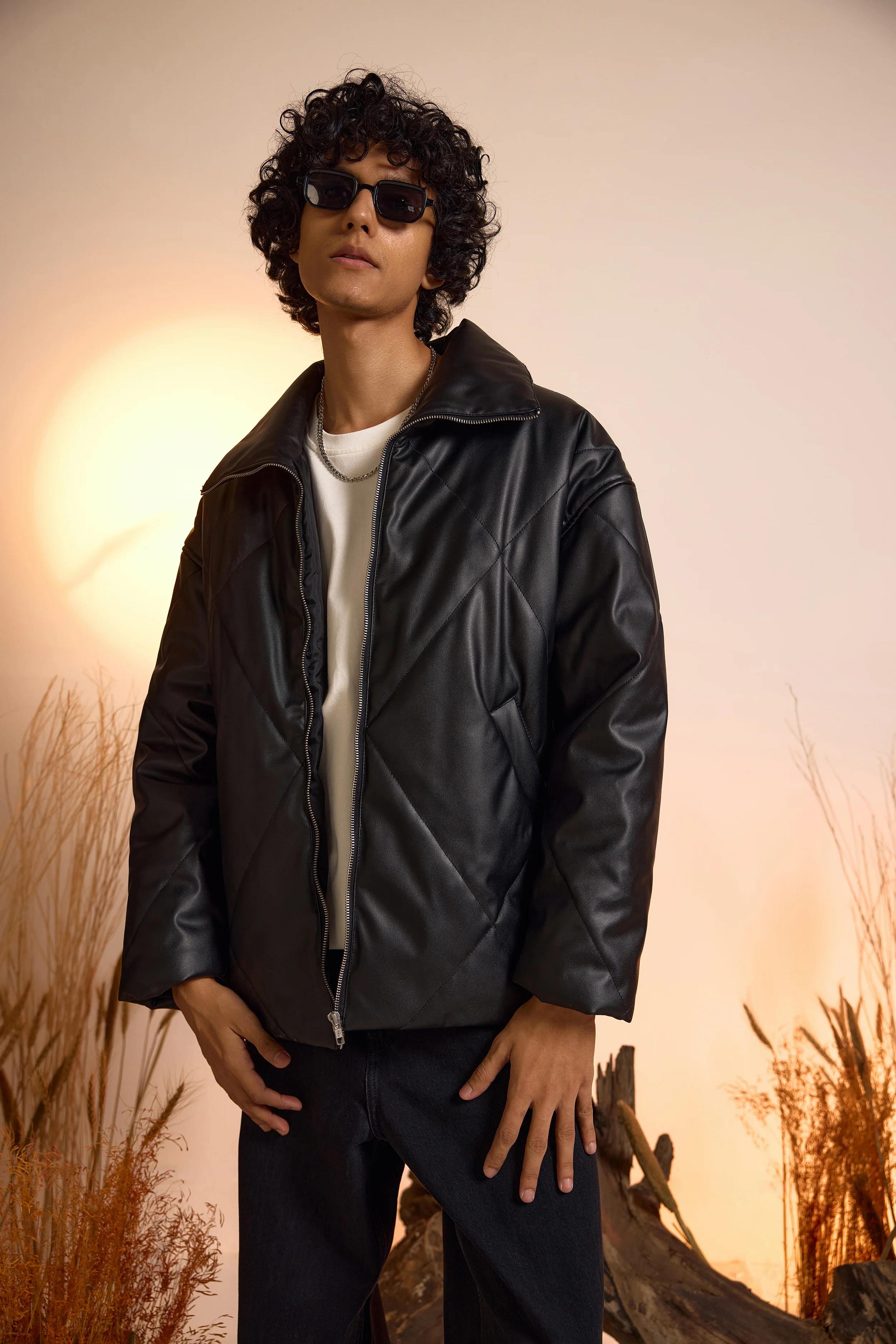 Faux Leather Oversized Puffer Jacket-Men - Image 2