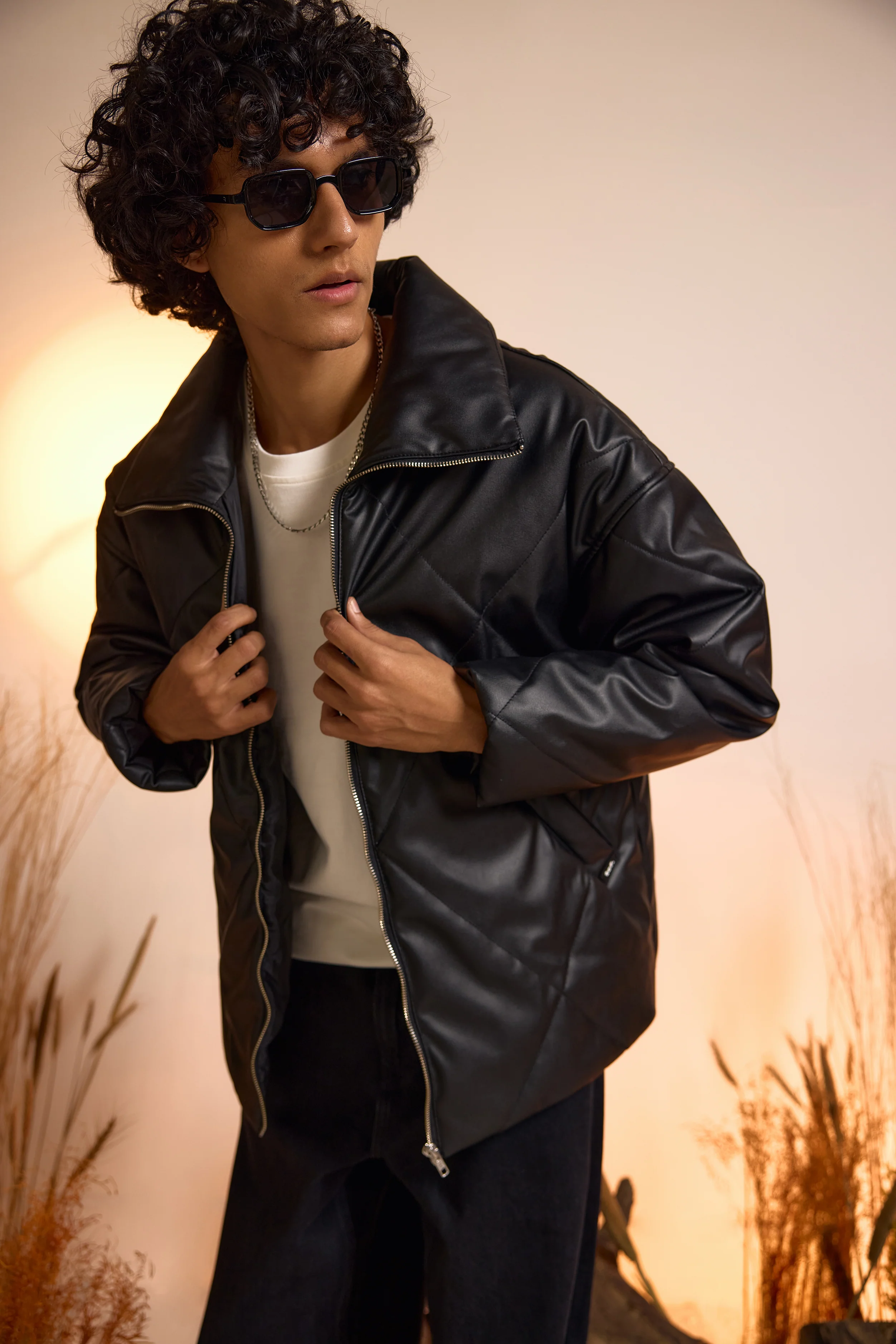 Faux Leather Oversized Puffer Jacket-Men - Image 3