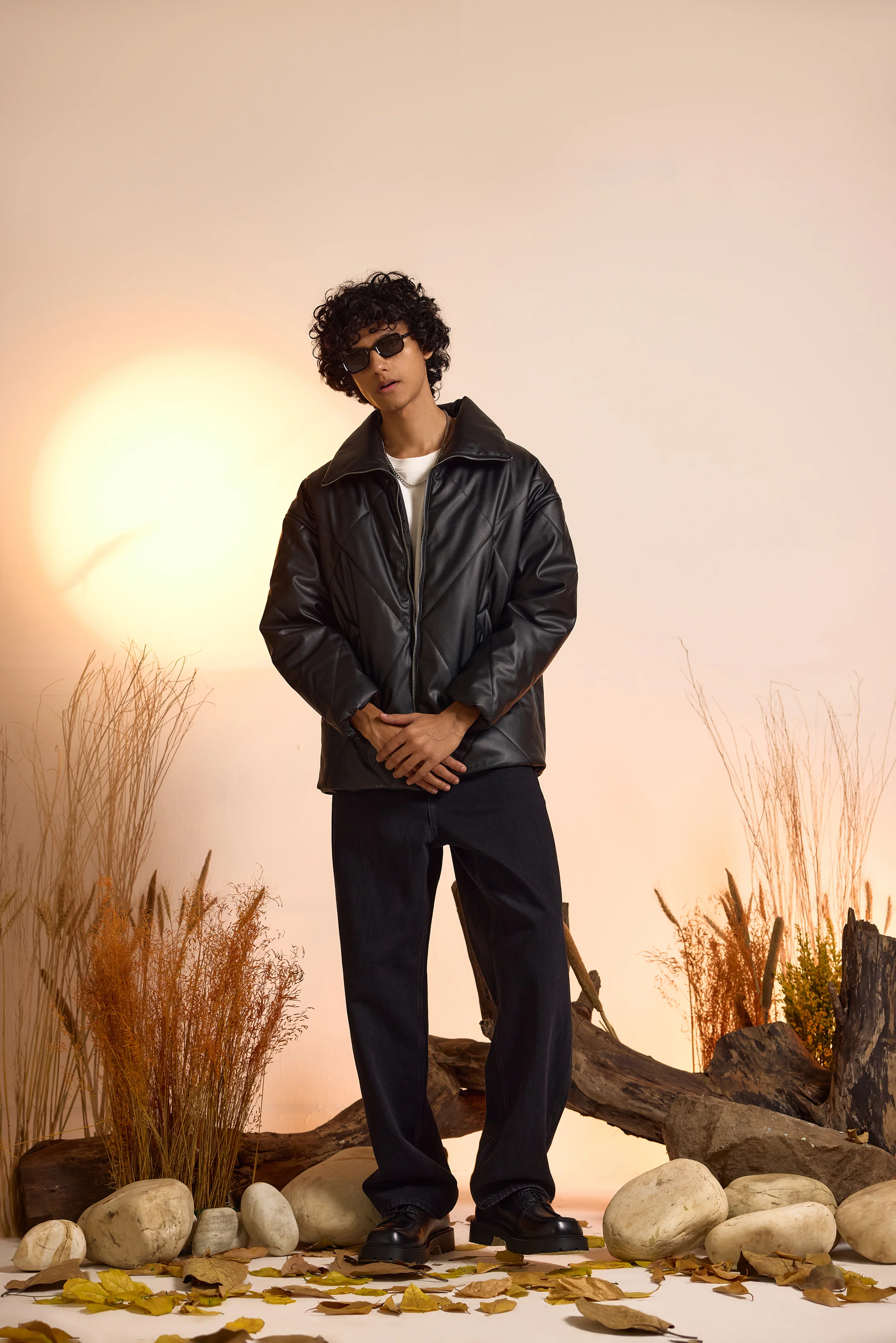 Faux Leather Oversized Puffer Jacket-Men - Image 8