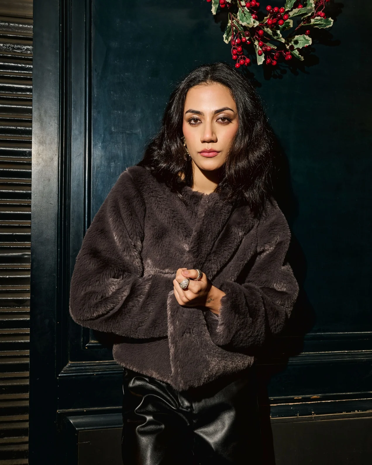 Luxe Charcoal Grey Faux Fur Jacket - Image 3