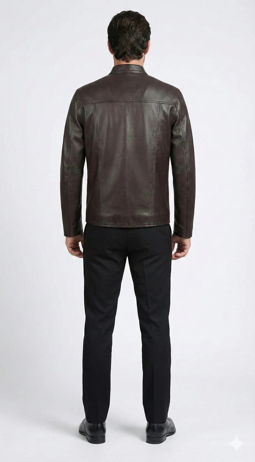 Men’s Brown Faux Leather Biker Jacket - Image 3