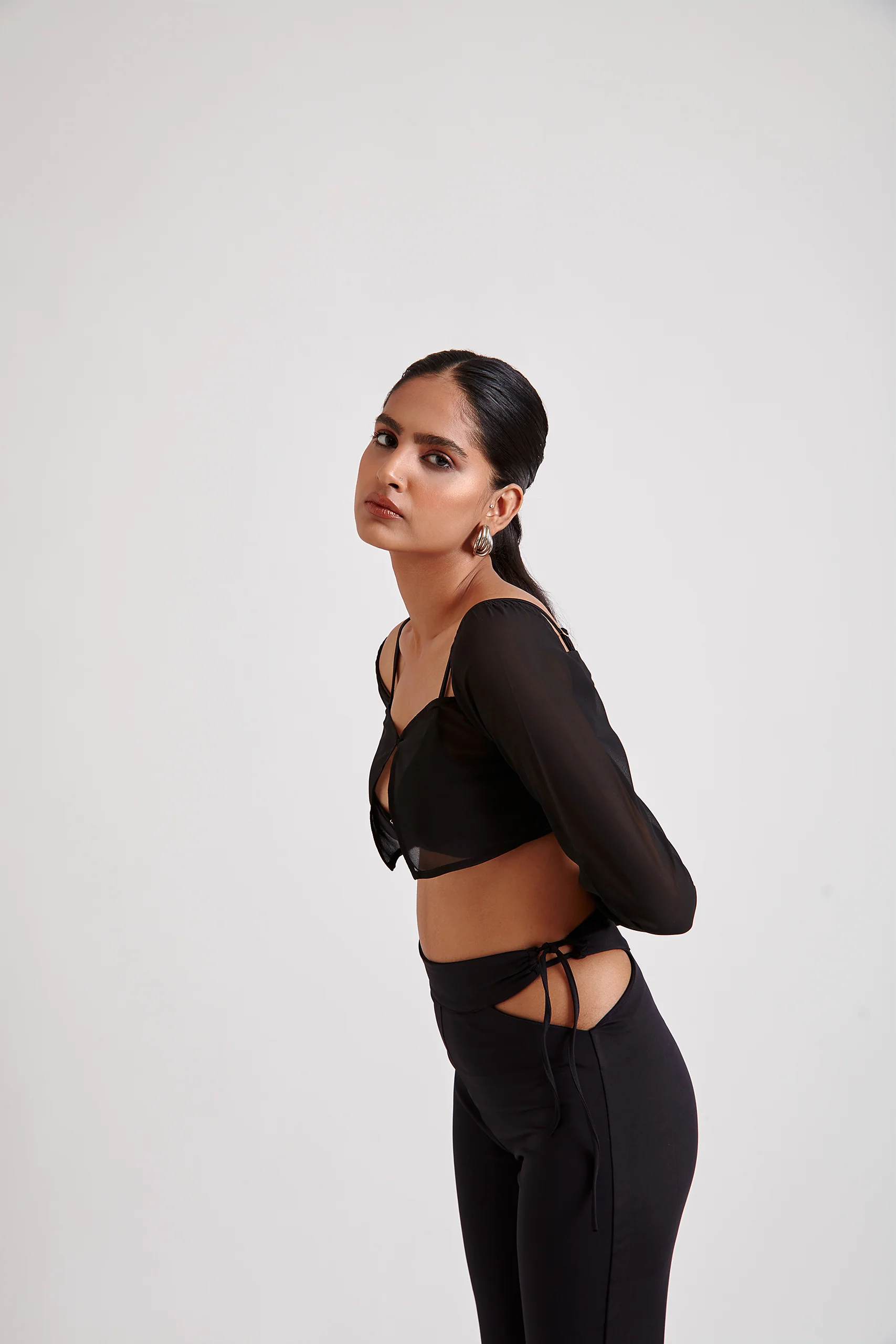 Metal Buckle Bralette Top with Sheer Overlay Top - Image 4