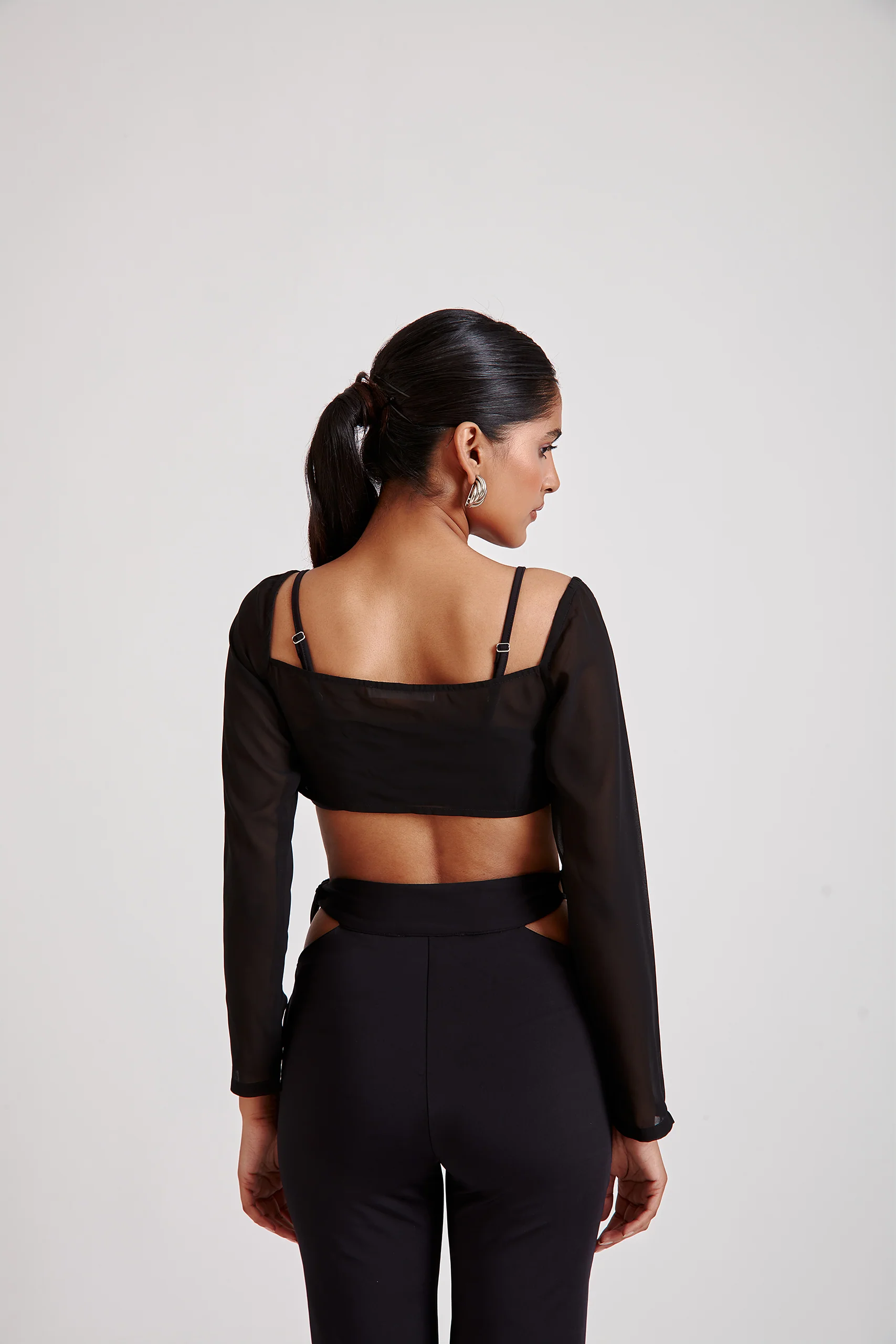 Metal Buckle Bralette Top with Sheer Overlay Top - Image 5