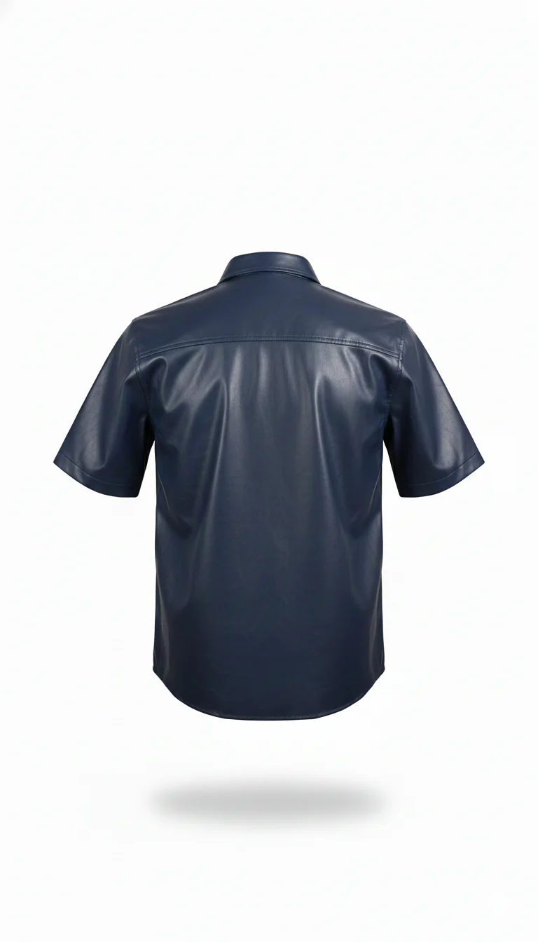 Midnight Blue Leather Button-Up Shirt - Image 2