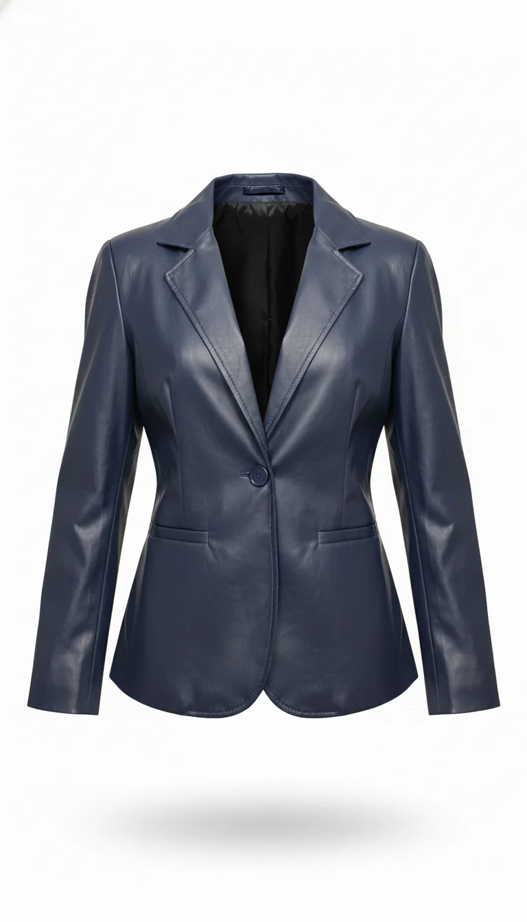 Midnight Blue Leather Tailored Blazer