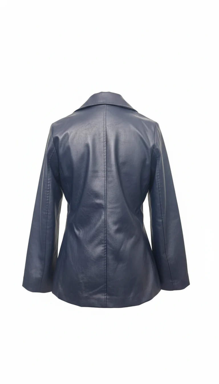 Midnight Blue Leather Tailored Blazer - Image 2