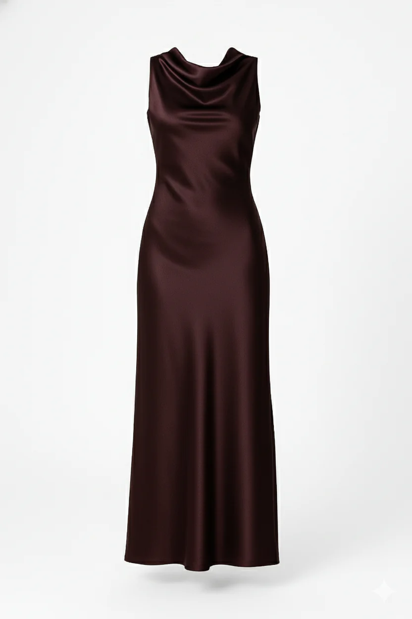 Midnight Plum Cowl Back Satin Maxi Dress - Image 5