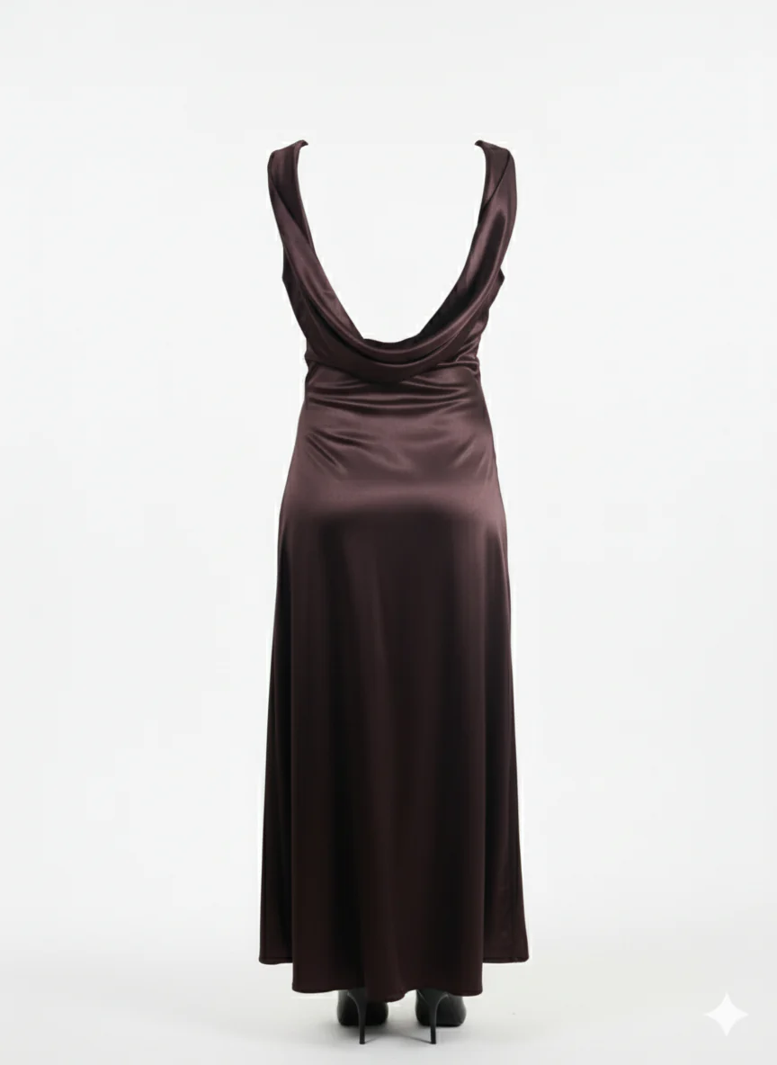Midnight Plum Cowl Back Satin Maxi Dress - Image 6