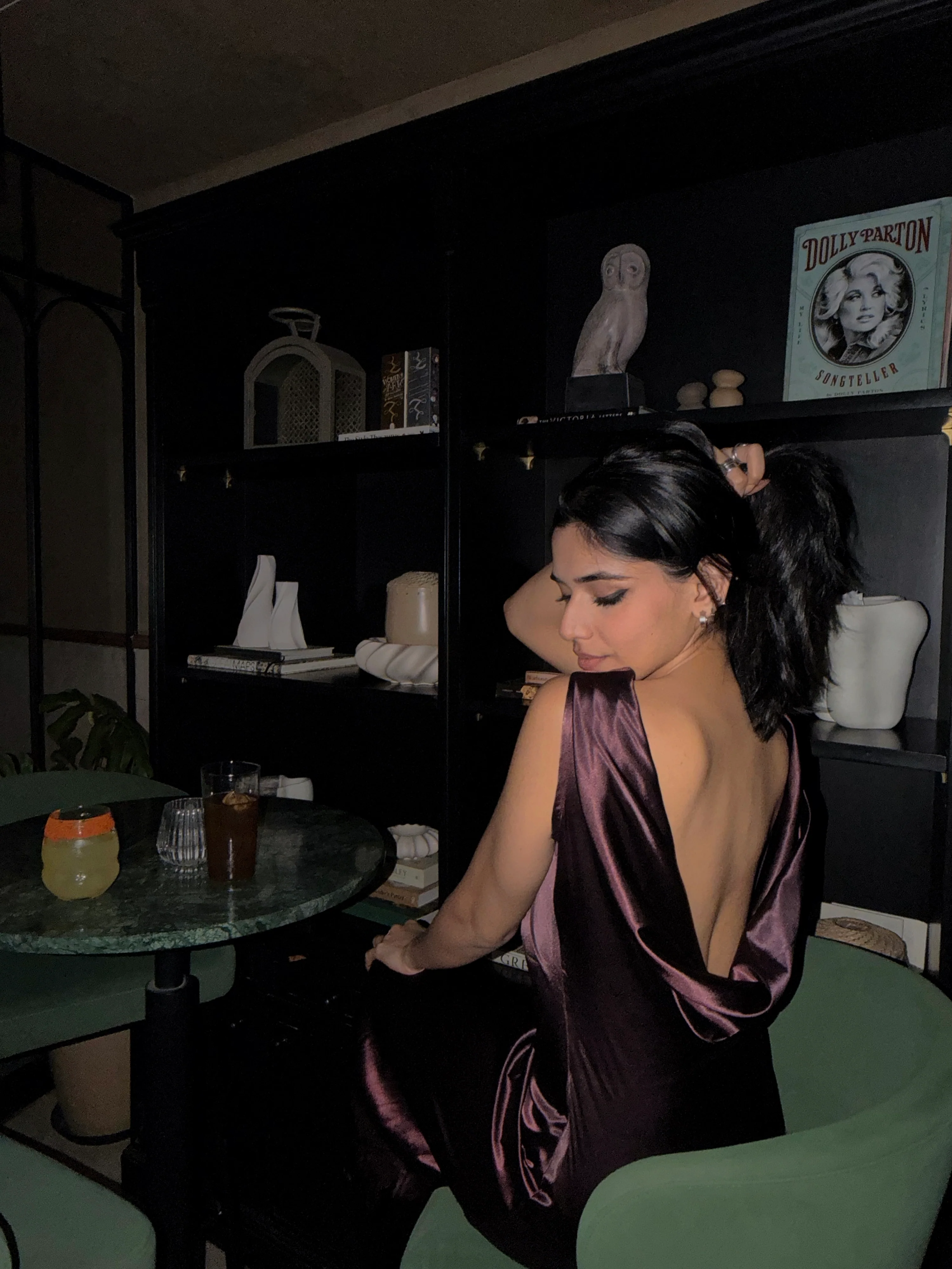 Midnight Plum Cowl Back Satin Maxi Dress - Image 8