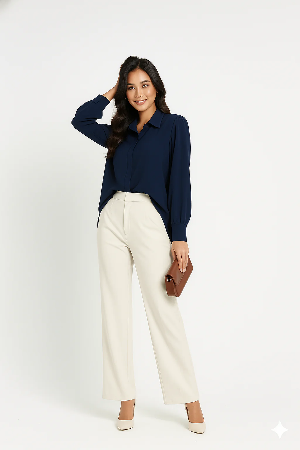 Navy Long Sleeve Shirt with Lace-Up Back