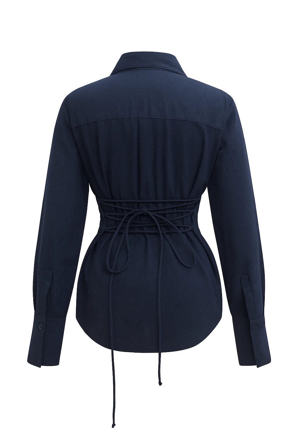 Navy Long Sleeve Shirt with Lace-Up Back - Image 4
