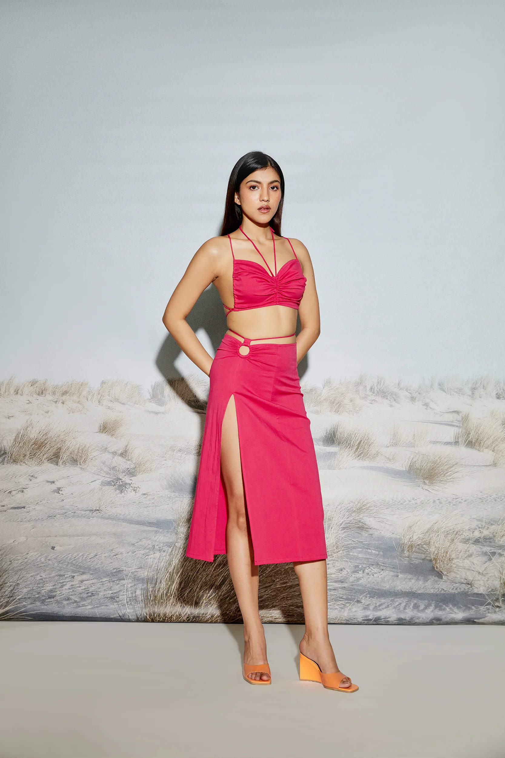 O-Ring Maxi Skirt with Front Slit and Drawstring detail - Image 3