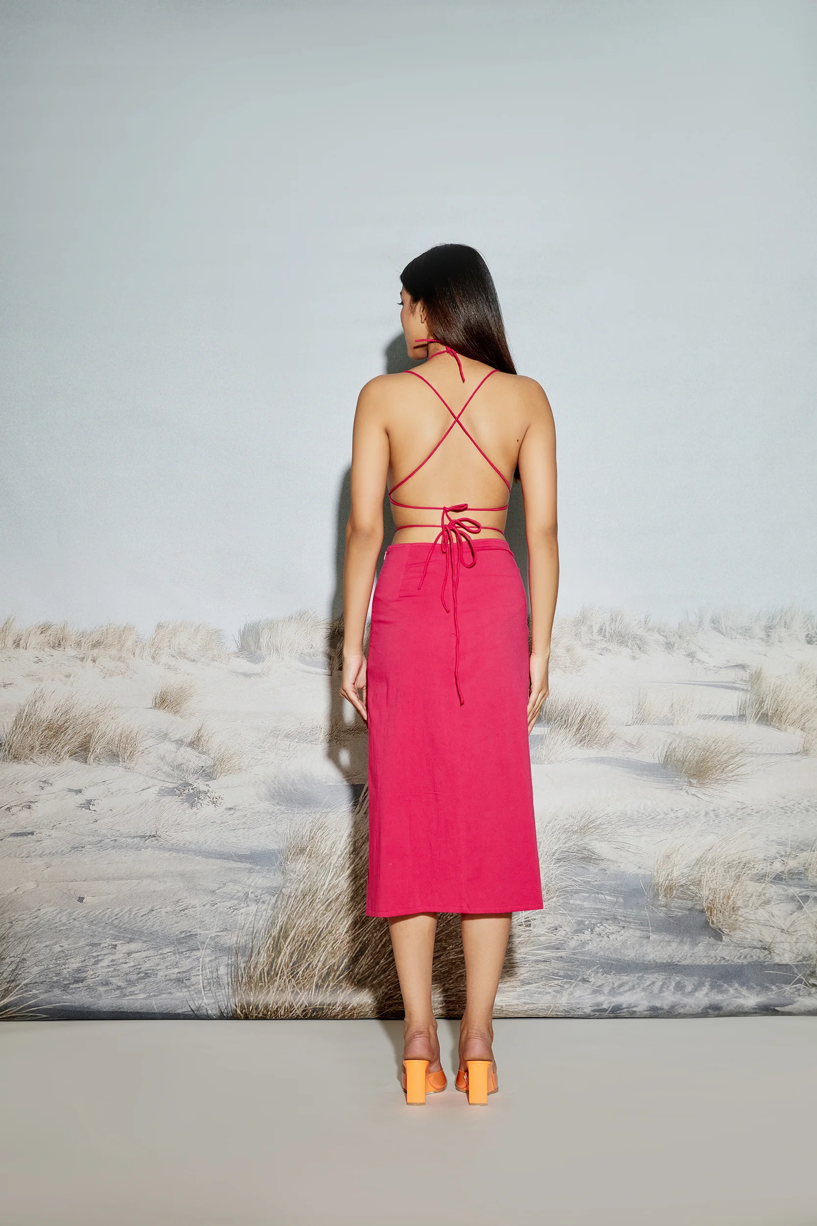 O-Ring Maxi Skirt with Front Slit and Drawstring detail - Image 4