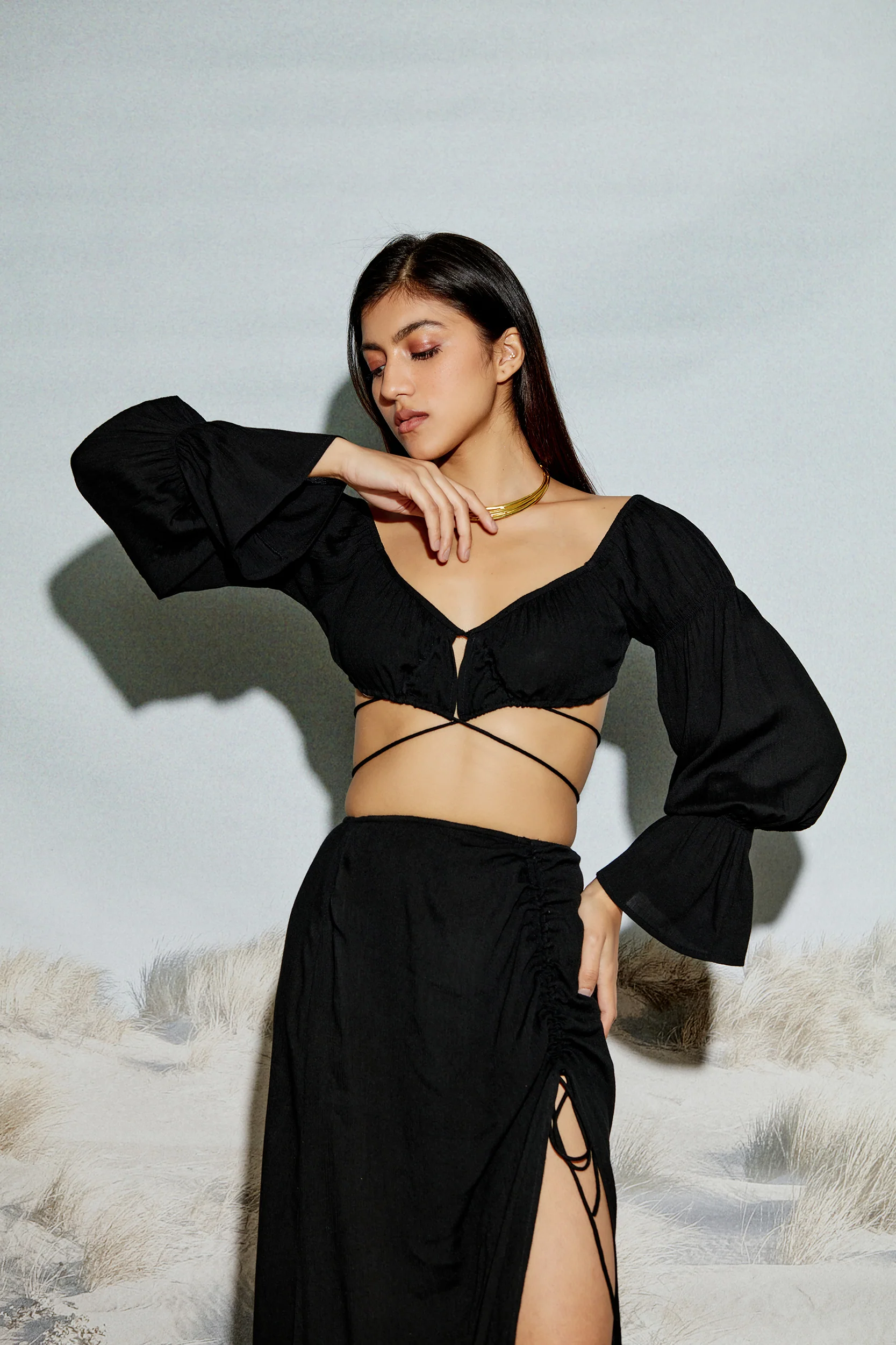 Off Shoulder Crop Top and Maxi Skirt Set - Image 7