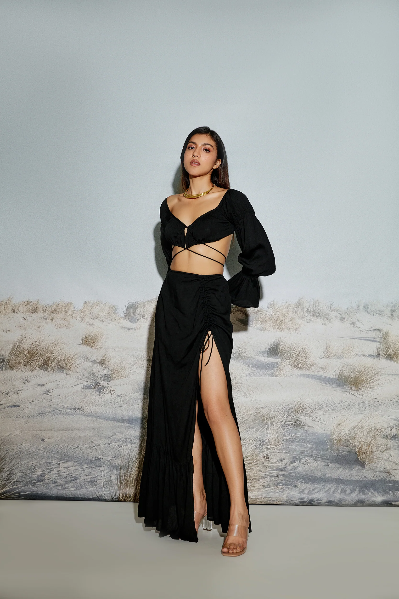 Off Shoulder Crop Top with Crossover Drawstring Detail - Image 3