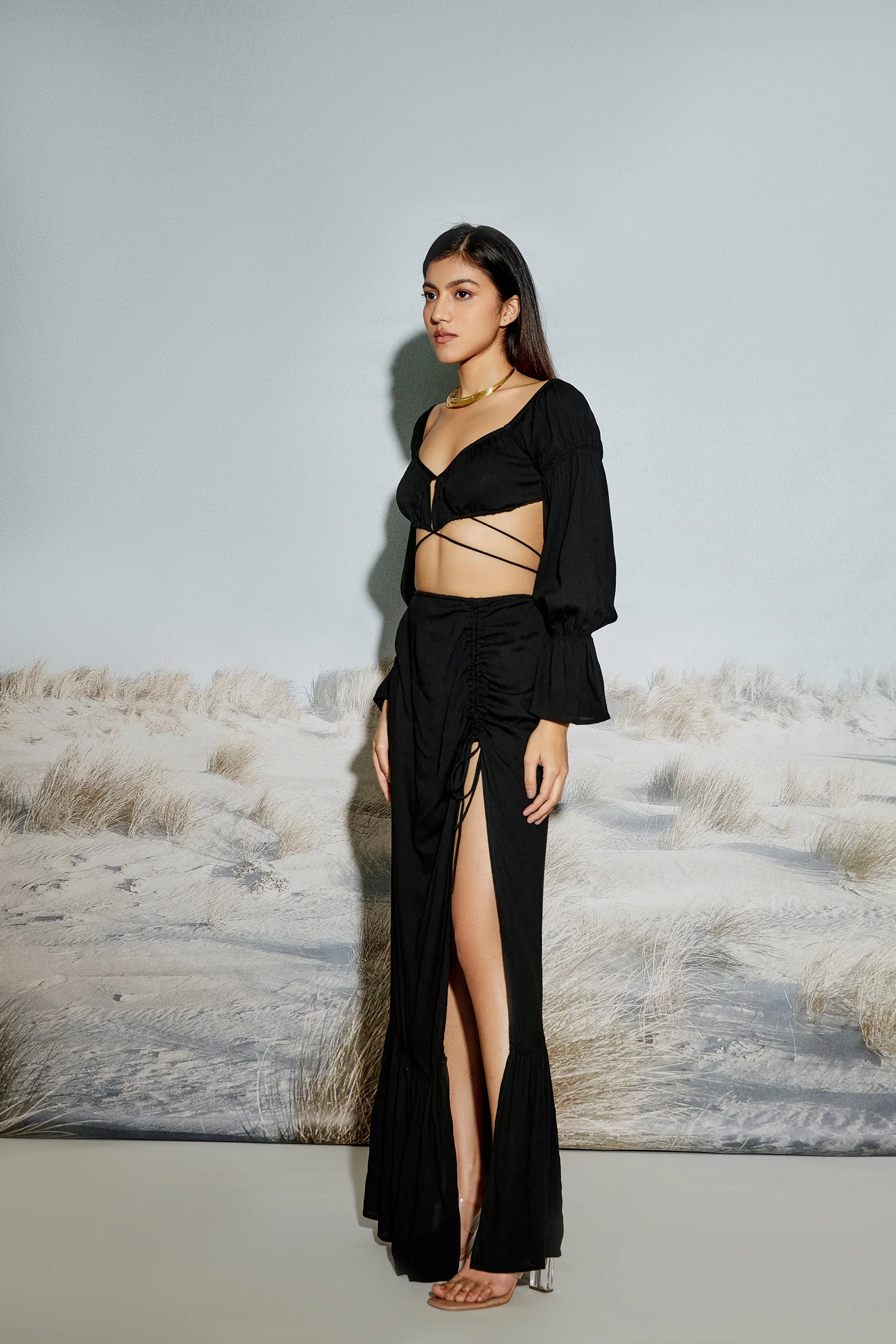 Off Shoulder Crop Top with Crossover Drawstring Detail - Image 4