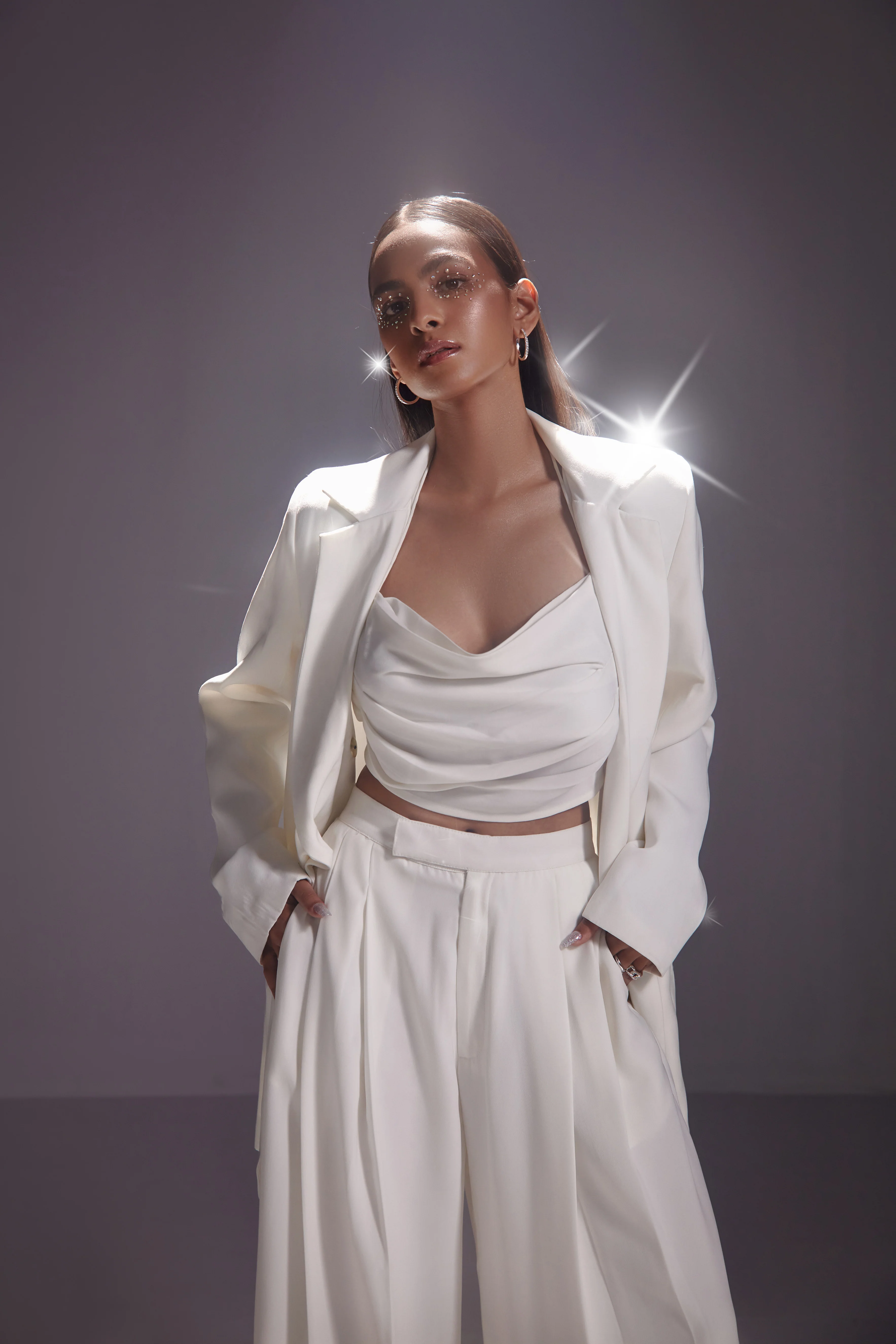 Oversized Double Breasted Blazer-White - Image 2