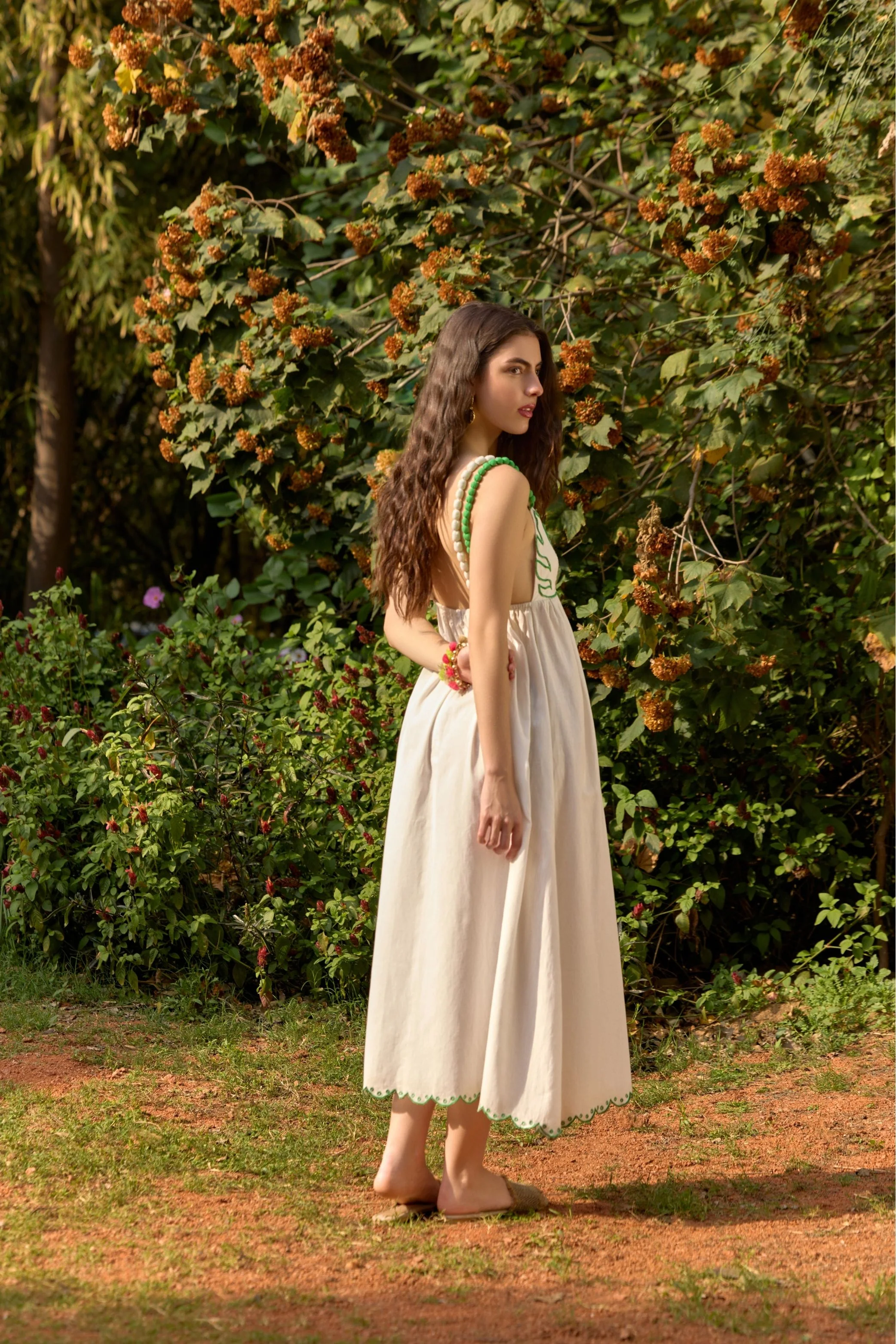 Palm Leaf Embroidered Midi Dress - Image 3