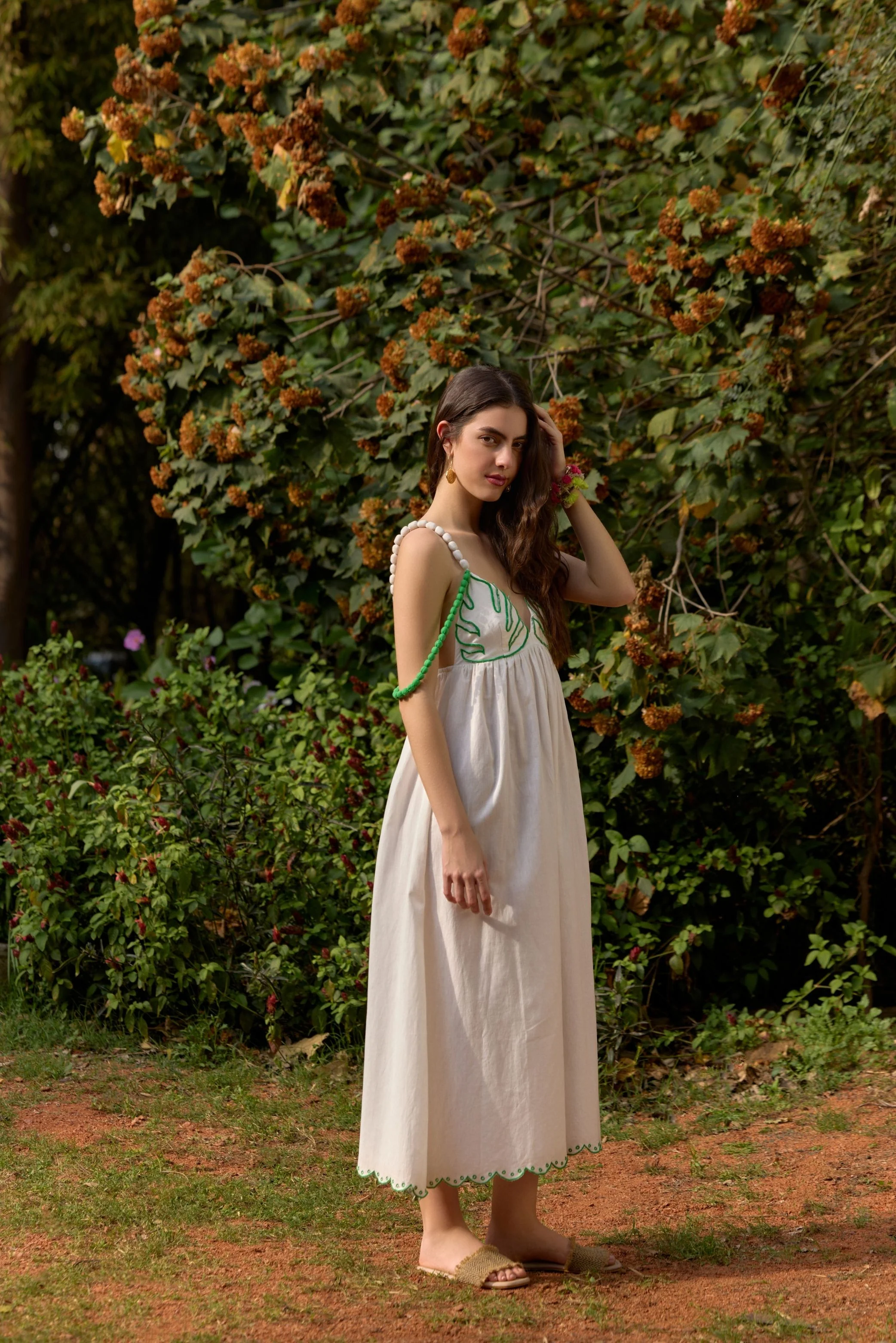 Palm Leaf Embroidered Midi Dress - Image 4