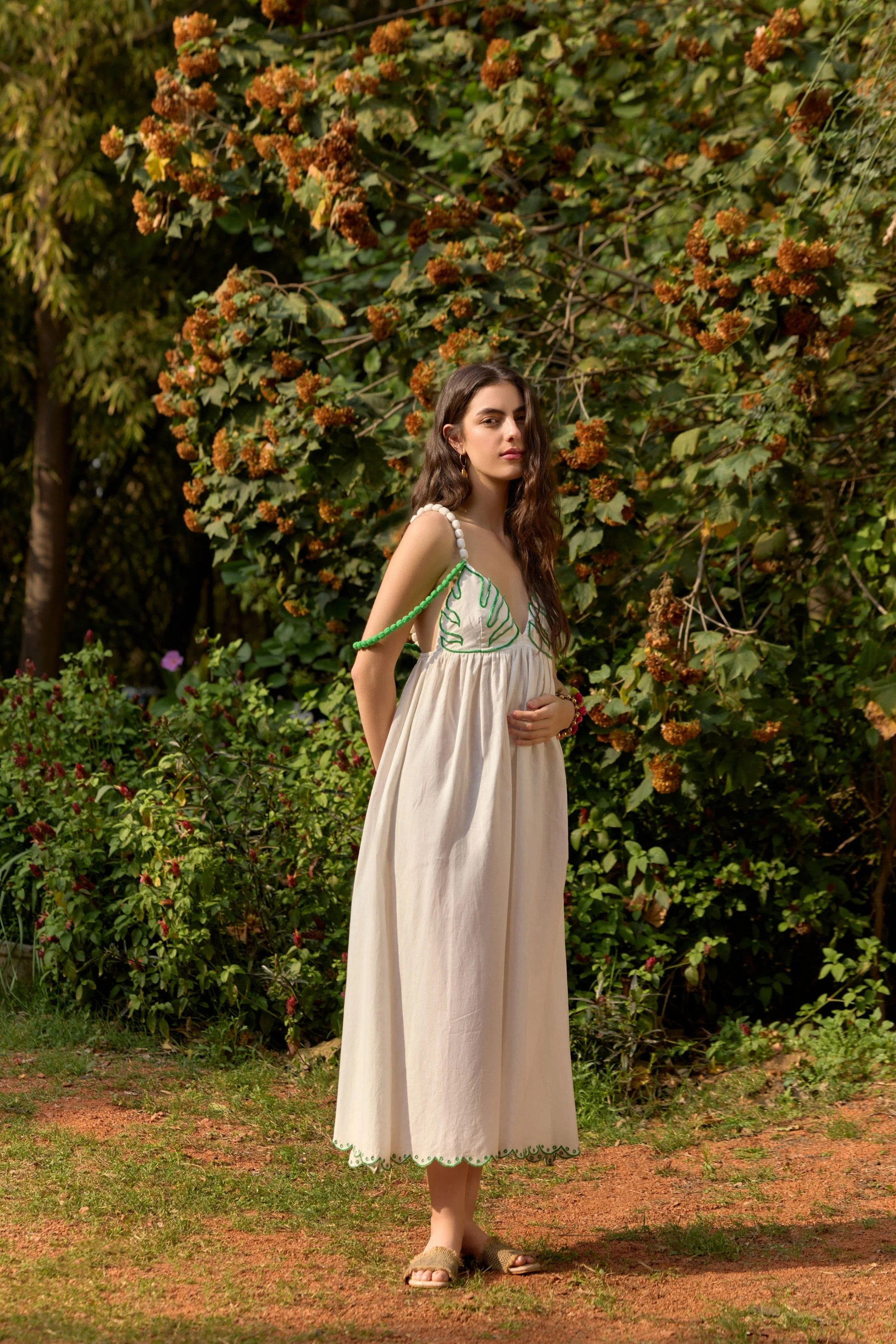 Palm Leaf Embroidered Midi Dress - Image 5