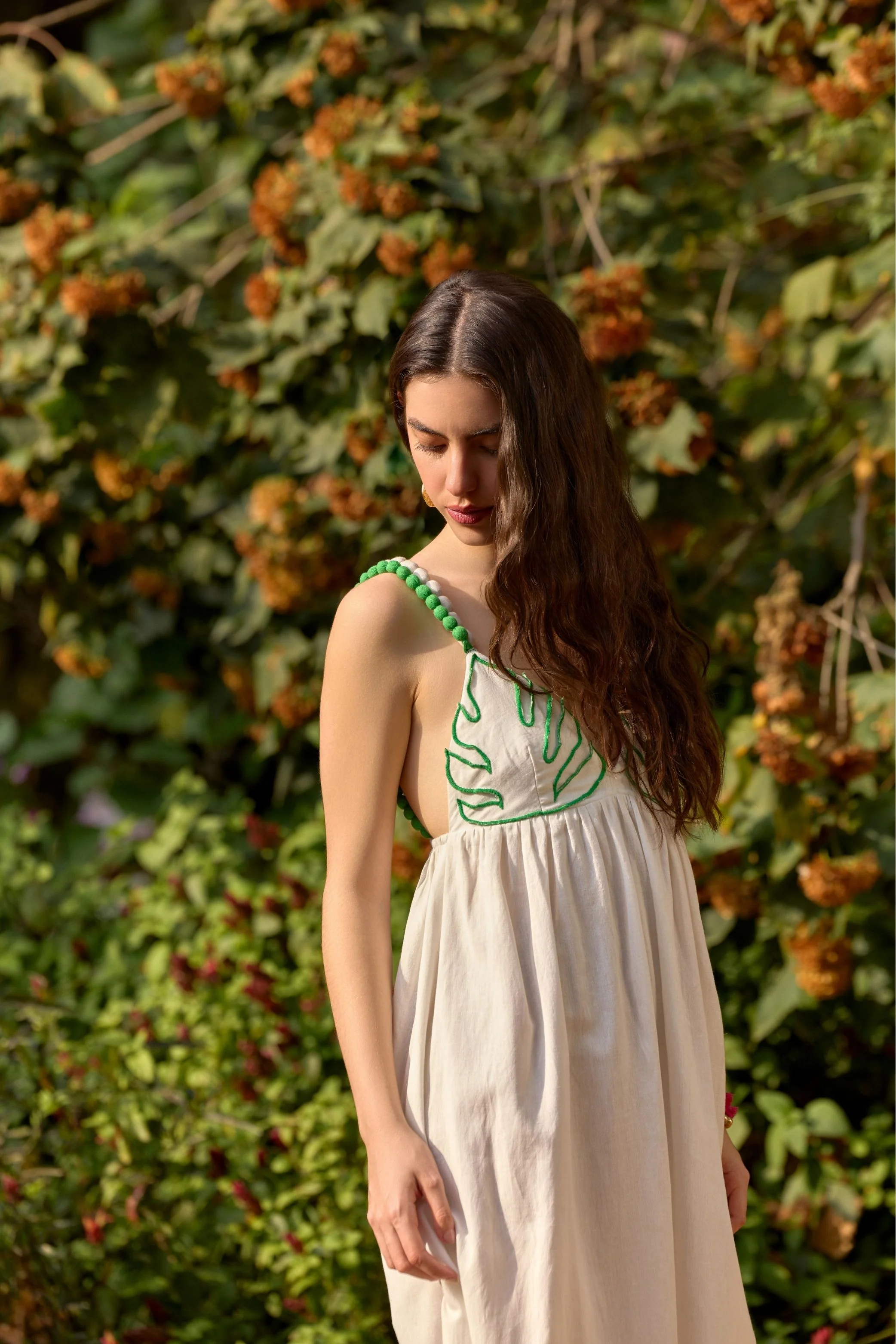 Palm Leaf Embroidered Midi Dress - Image 6