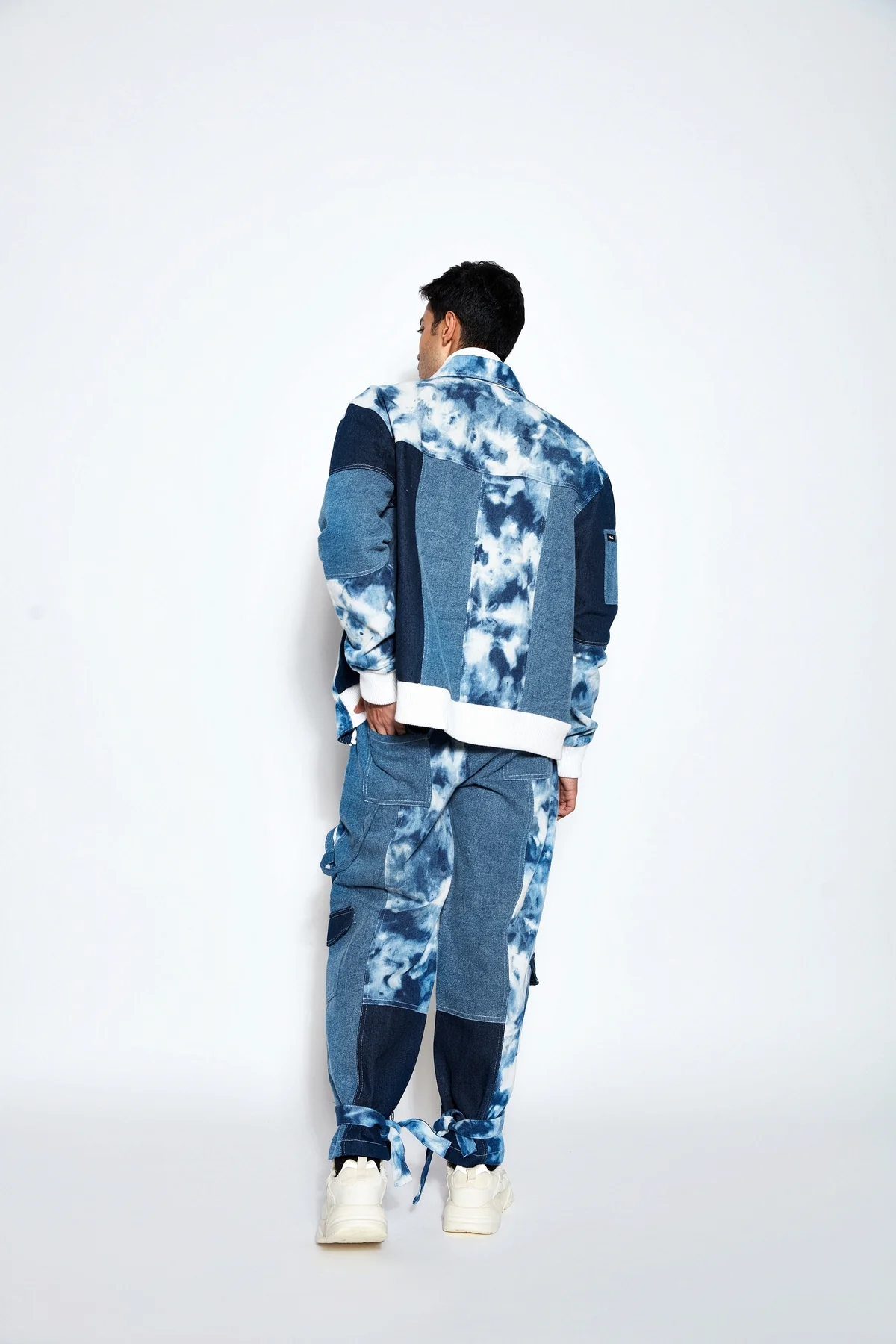 Patchwork Denim Bomber Jacket and Jeans Set - Image 2