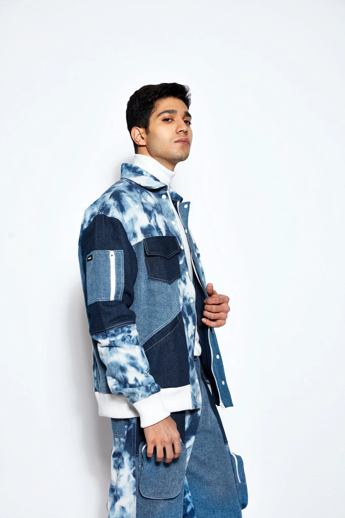 Patchwork Denim Bomber Jacket and Jeans Set - Image 3