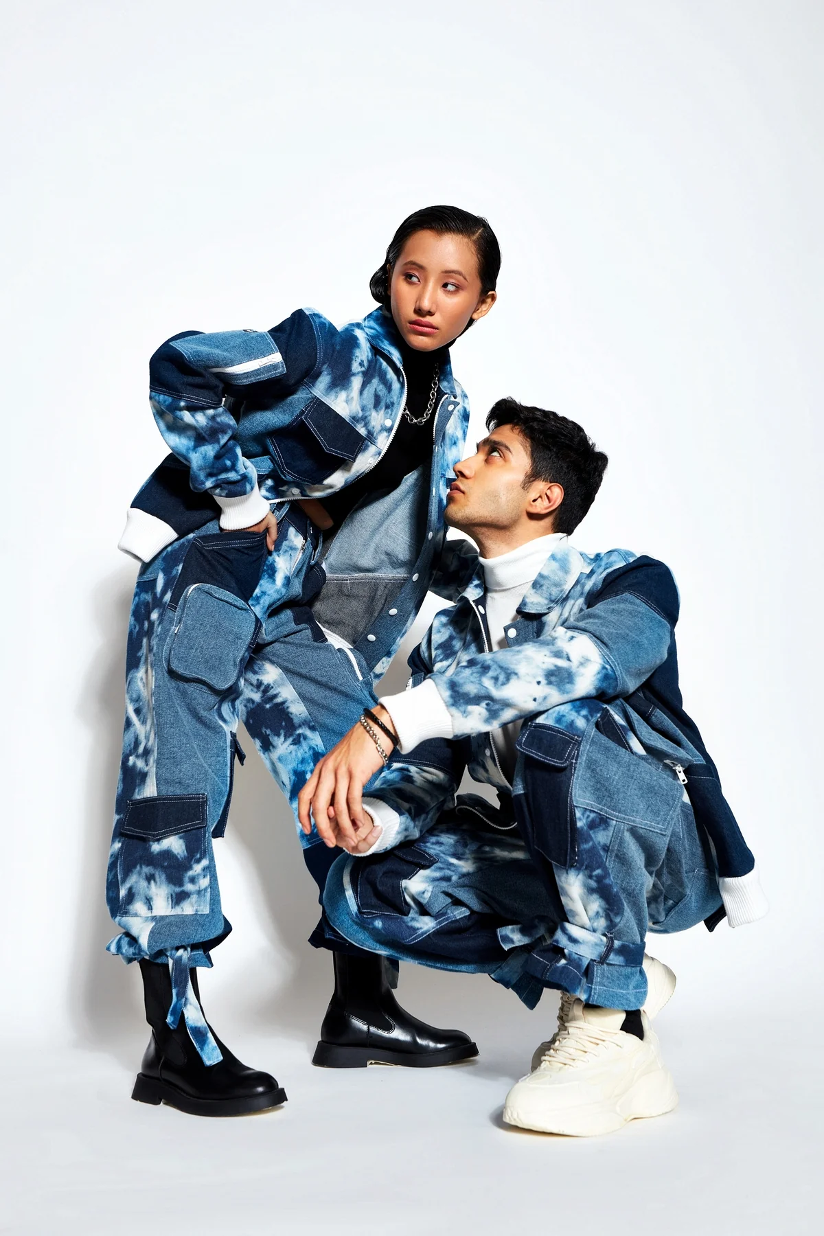 Patchwork Denim Bomber Jacket and Jeans Set - Image 9