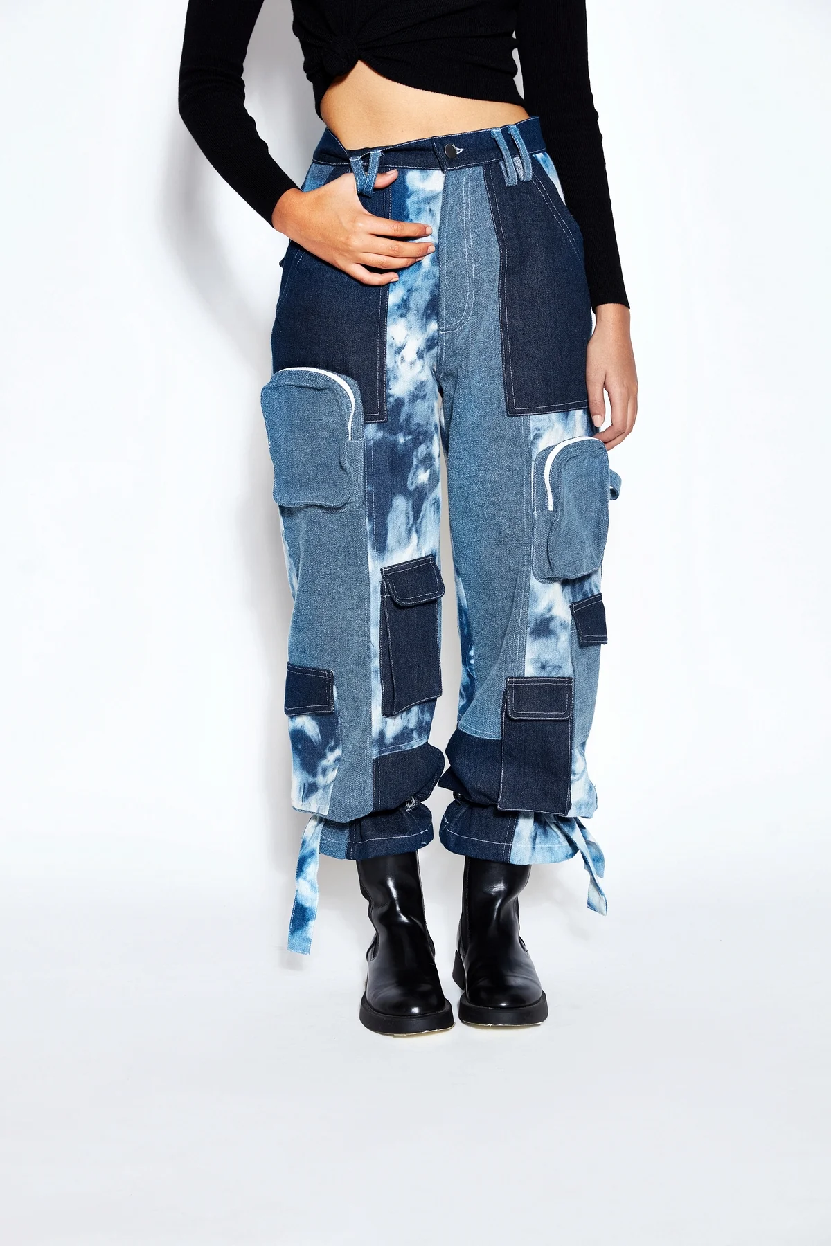 Patchwork Denim Bomber Jacket and Pant Set - Image 3