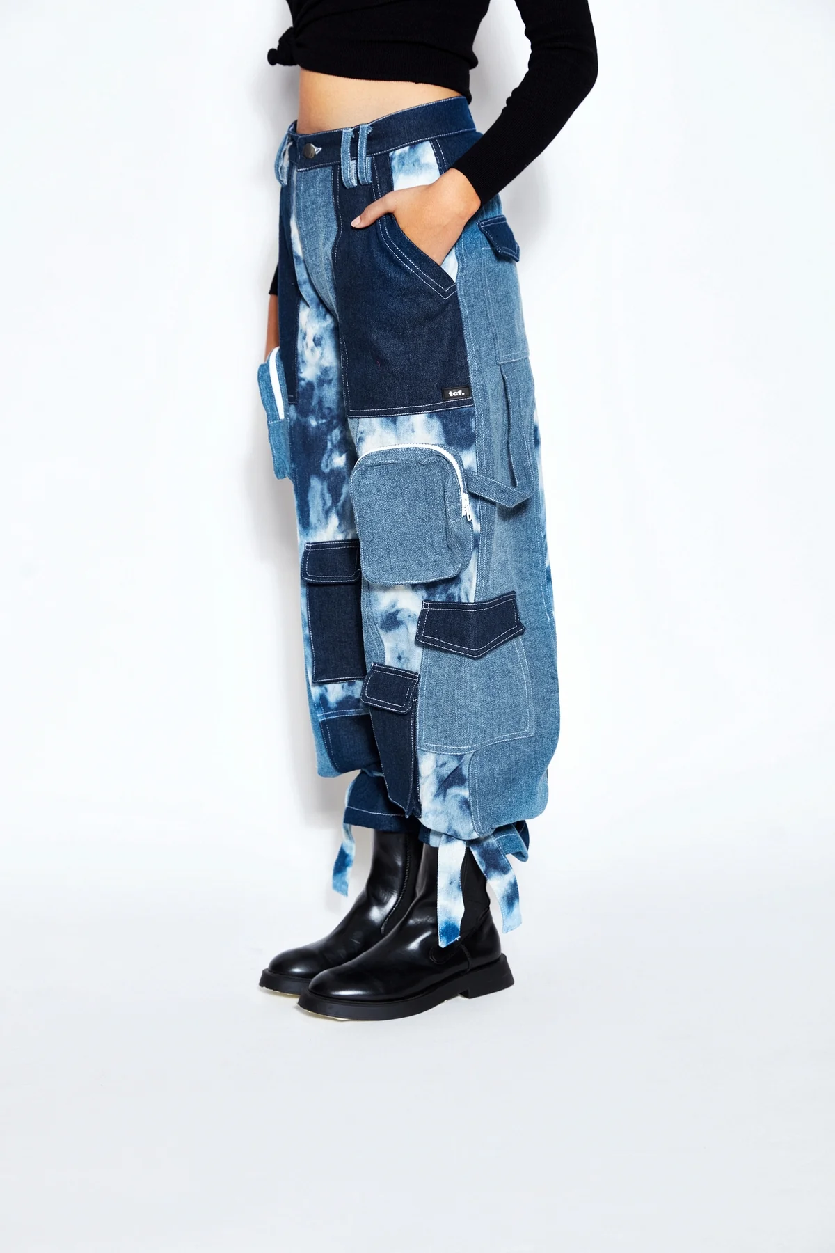 Patchwork Denim Bomber Jacket and Pant Set - Image 4