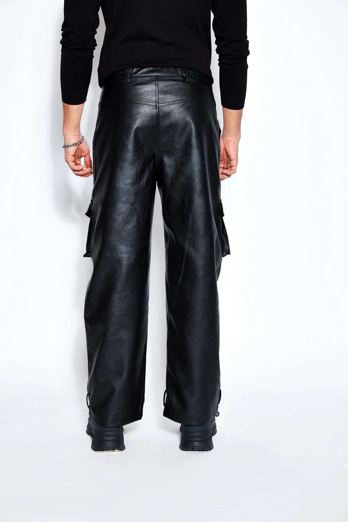 Patchwork Leather Bomber Jacket and Pant Set - Image 6