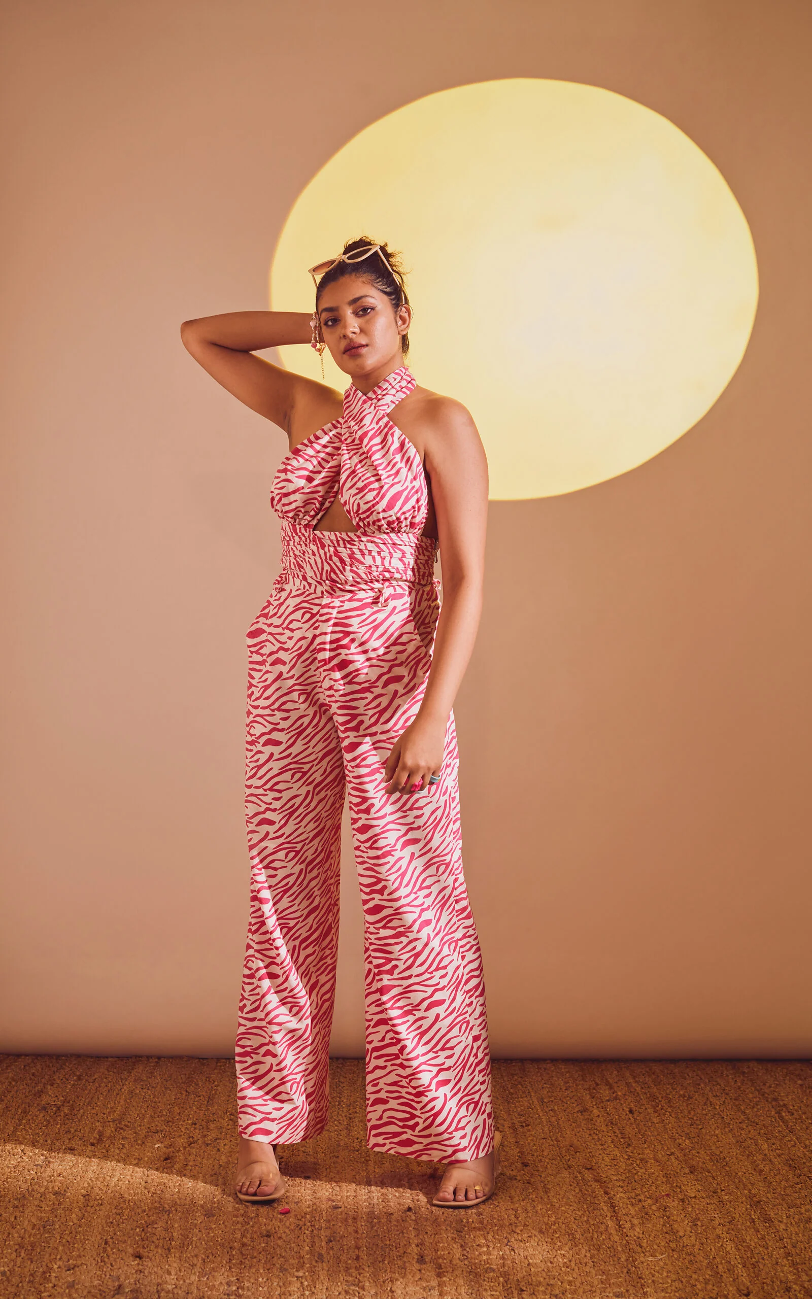 Pink Abstract Print Cross Wrap Halter Top - Image 4