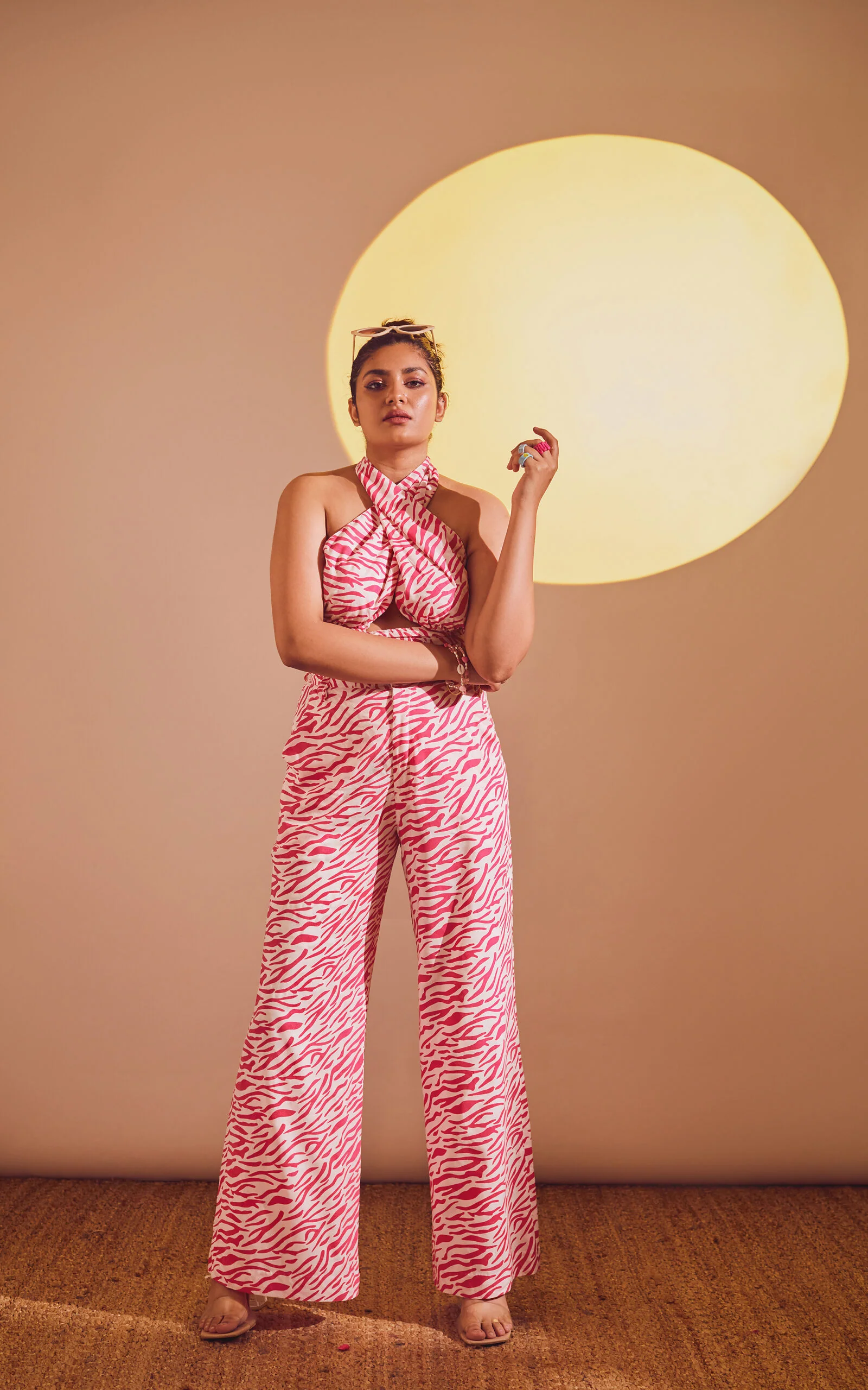 Pink Abstract Print Cross Wrap Halter Top - Image 5