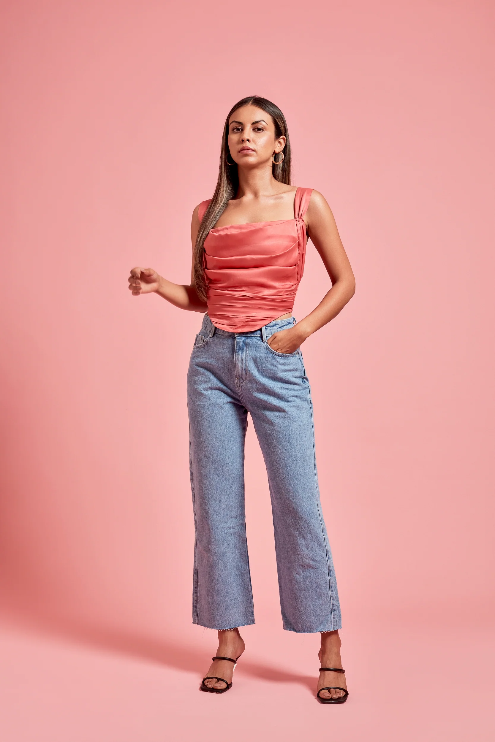 Pink Cowl Satin Corset Top - Image 3