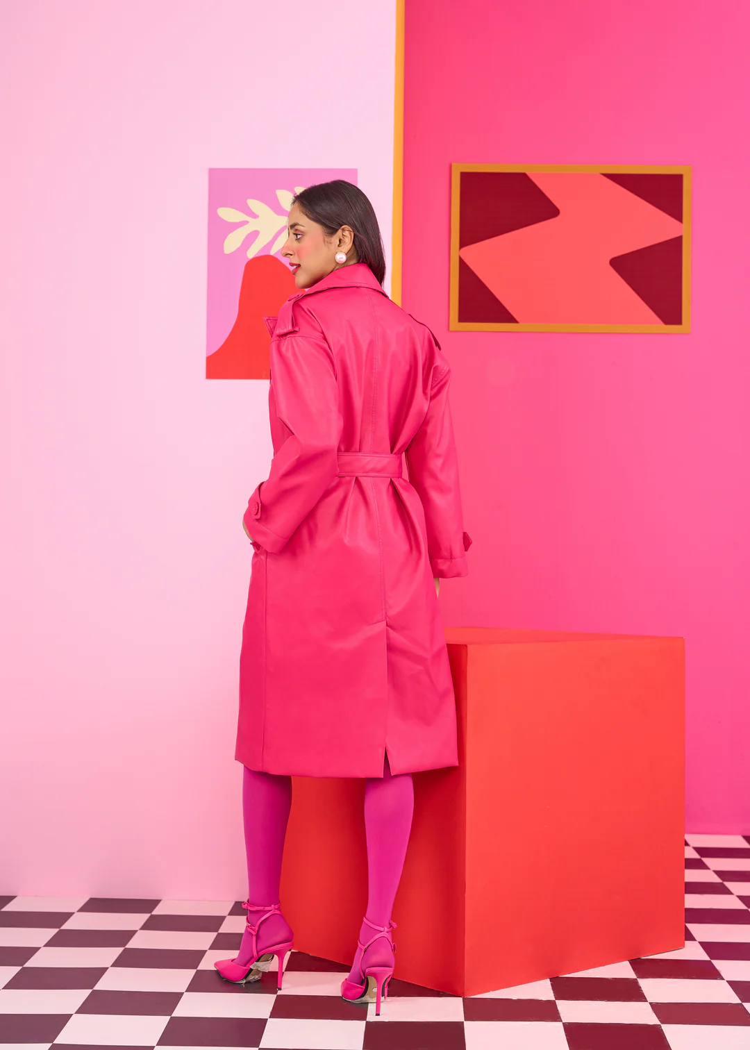 Emily in Paris: Pink Faux Leather Overcoat - Image 3