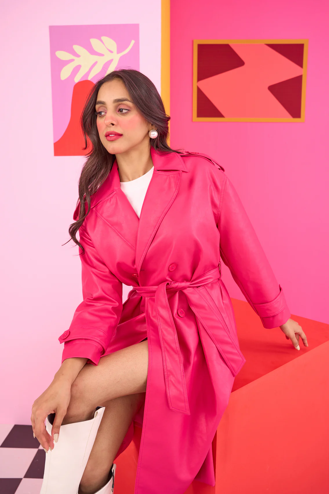 Emily in Paris: Pink Faux Leather Overcoat - Image 5