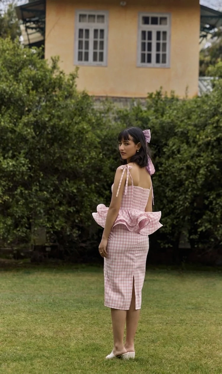 Pink Gingham Midi Skirt - Image 3