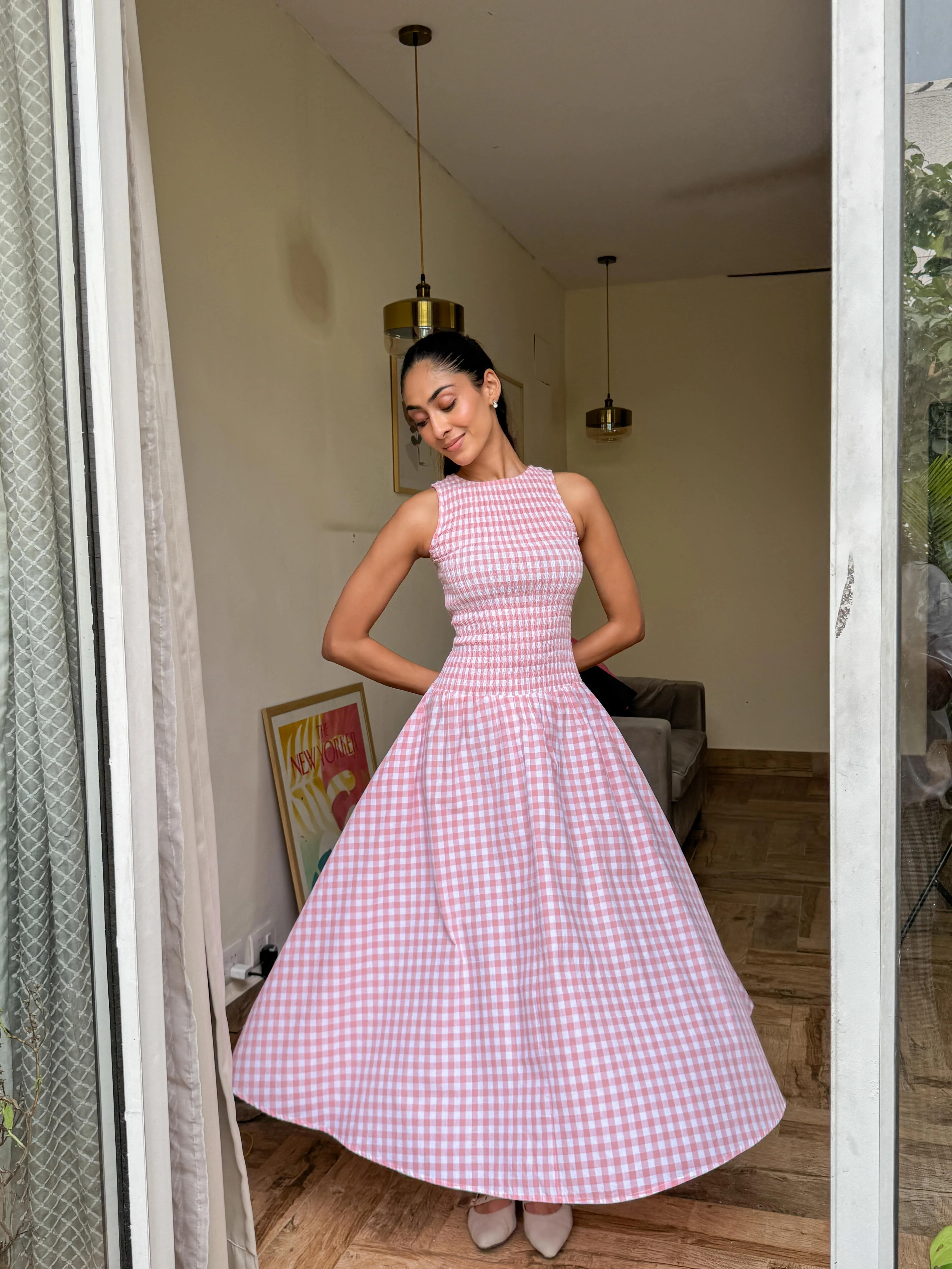 Pink Gingham Smocked Bodice Dress - Image 2