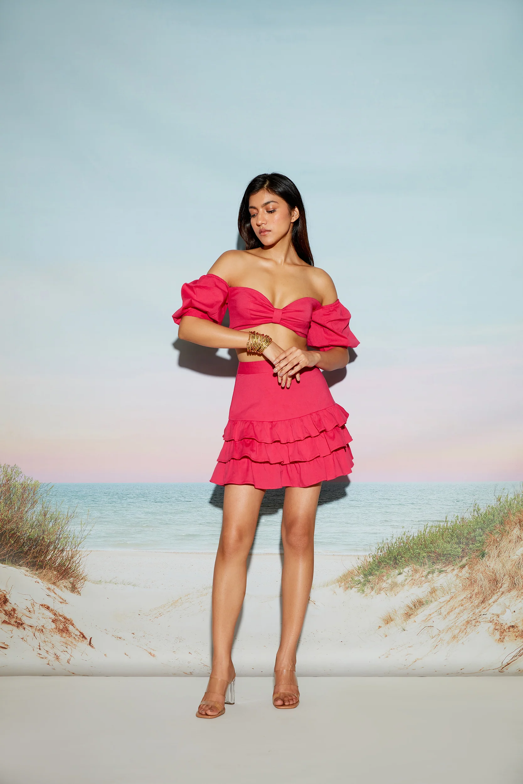 Pink Off Shoulder Bow Top - Image 3