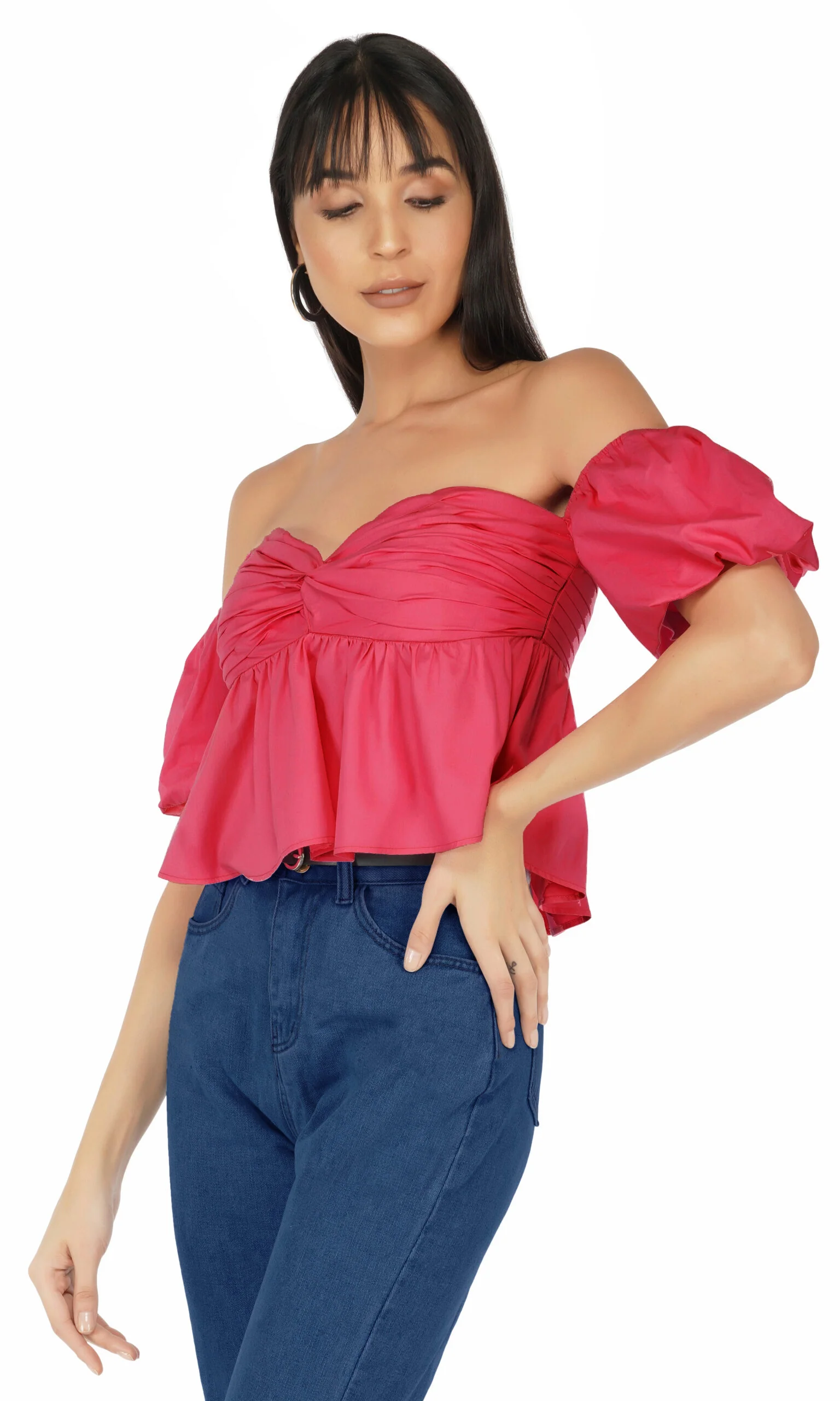 Pink Off Shoulder Puff Sleeves Top - Image 4