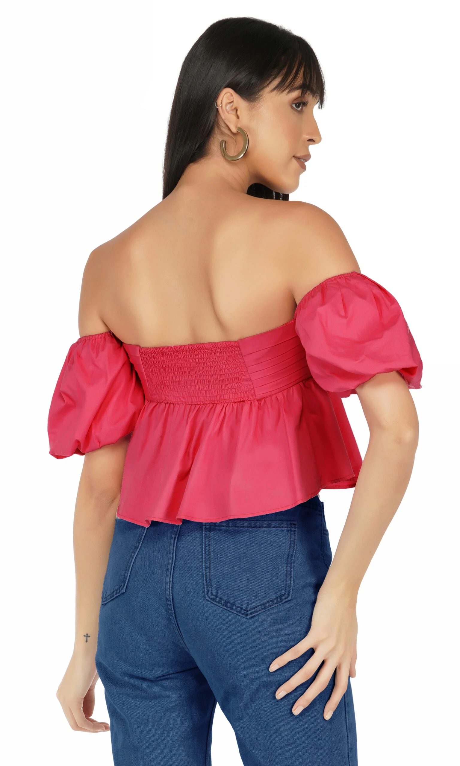 Pink Off Shoulder Puff Sleeves Top - Image 5