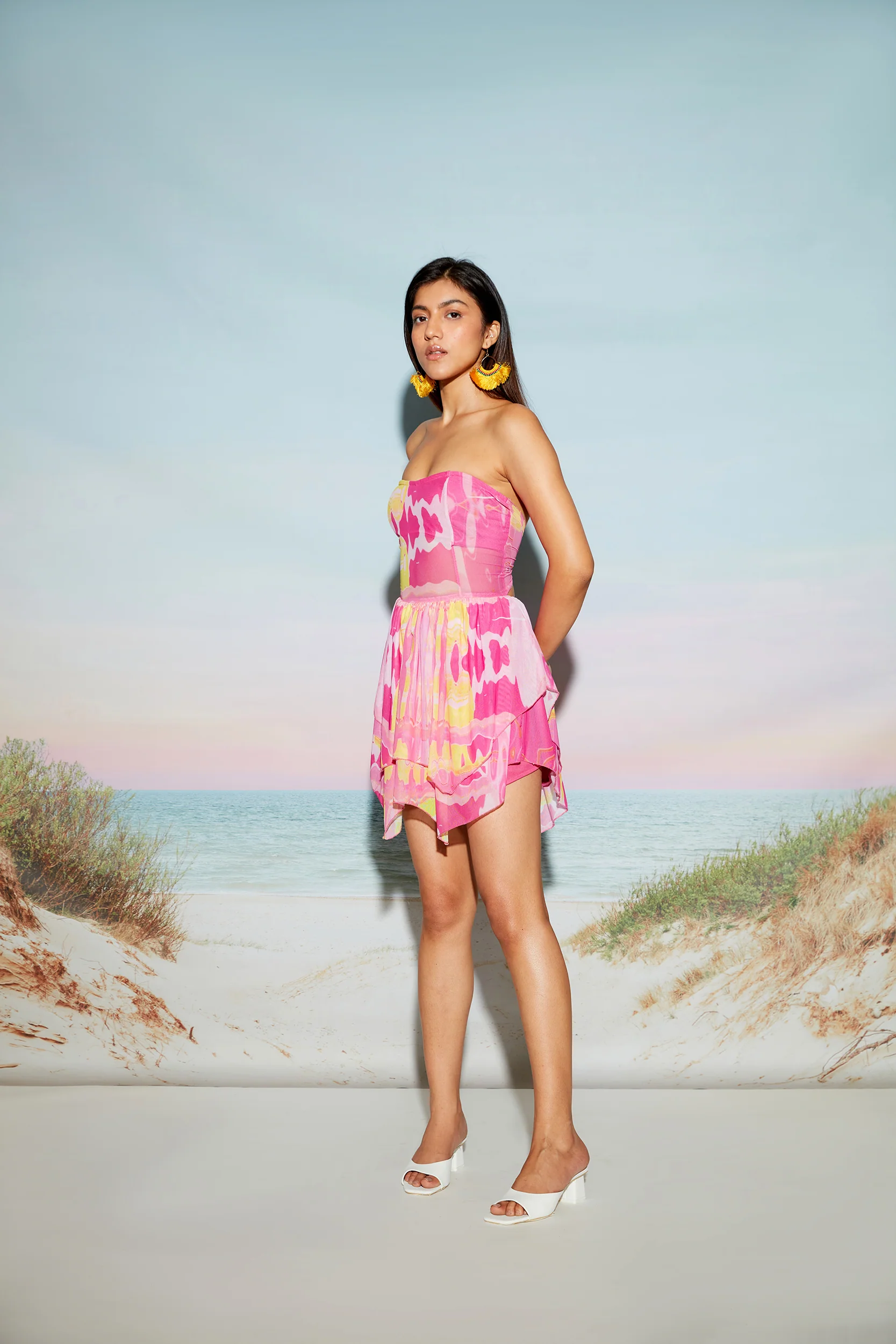 Pink Tiered Mini Dress with Back Tie Up - Image 2