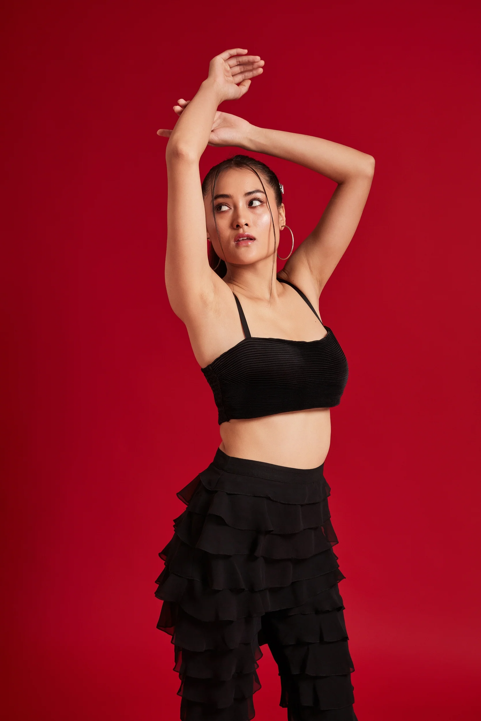 Pleated Top and Ruffles Pant Set - Image 3