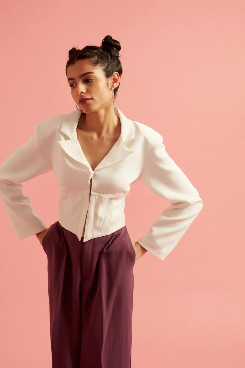 Plunging Front Corset Blazer White Top - Image 2