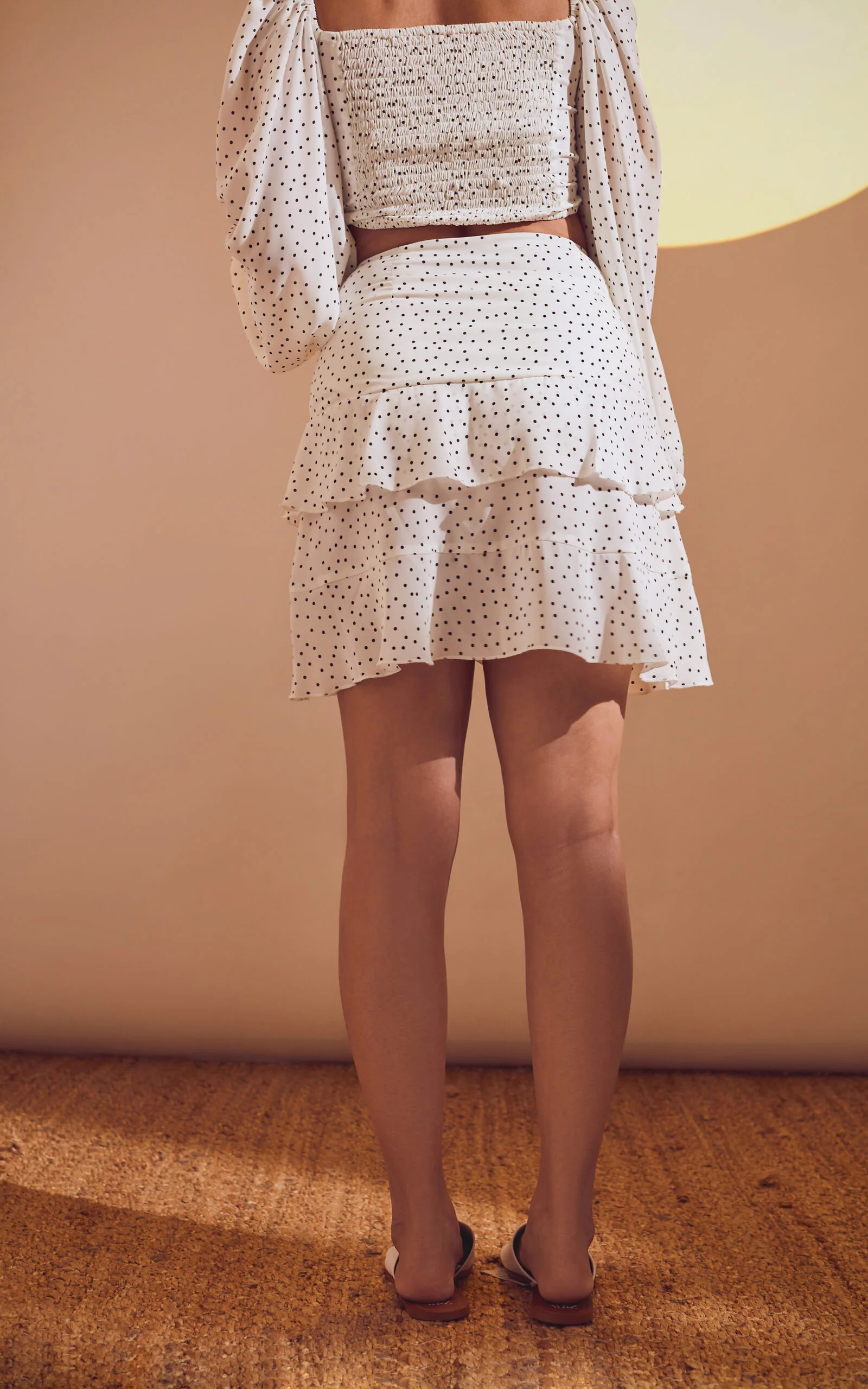 Polka High-Waist Ruffle Skirt With Ruched Drawstring Detail - Image 4