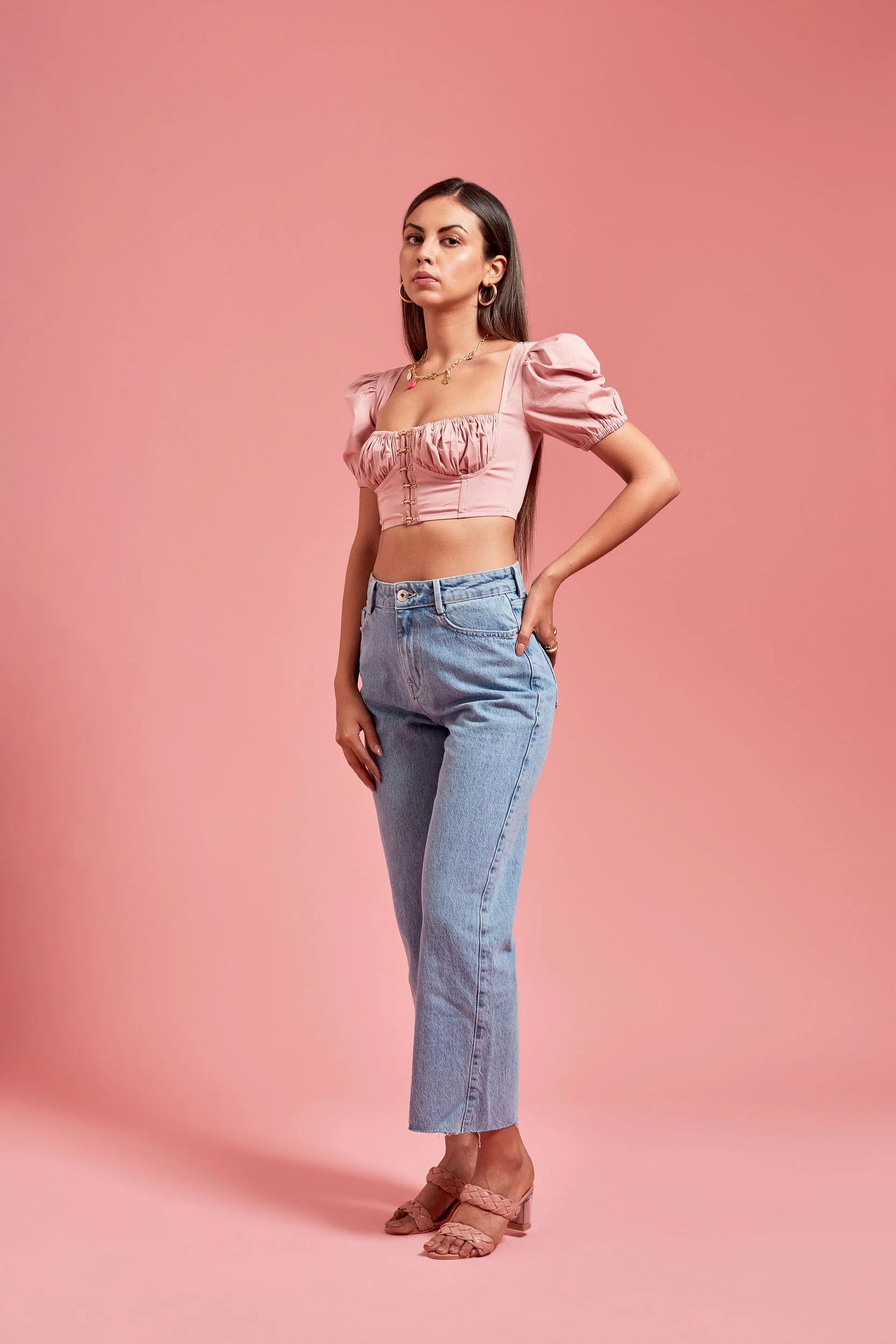 Puff Sleeves Hook and Eye Corset Top - Image 4