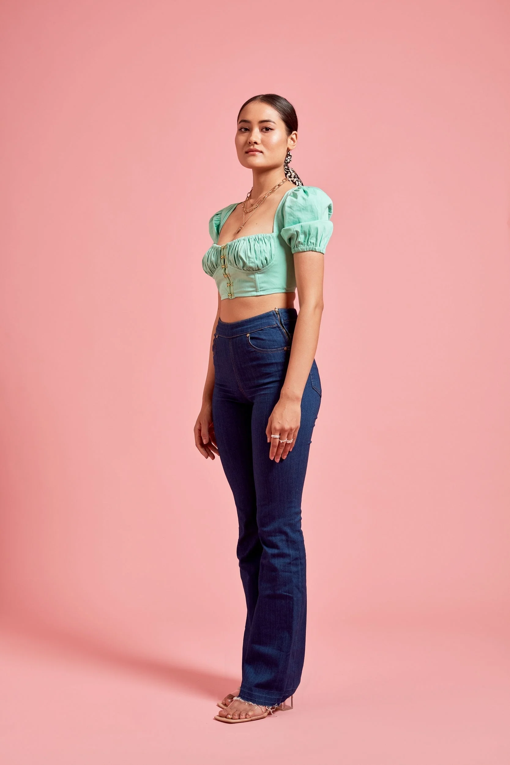 Puff Sleeves Hook and Eye Corset Top - Image 3