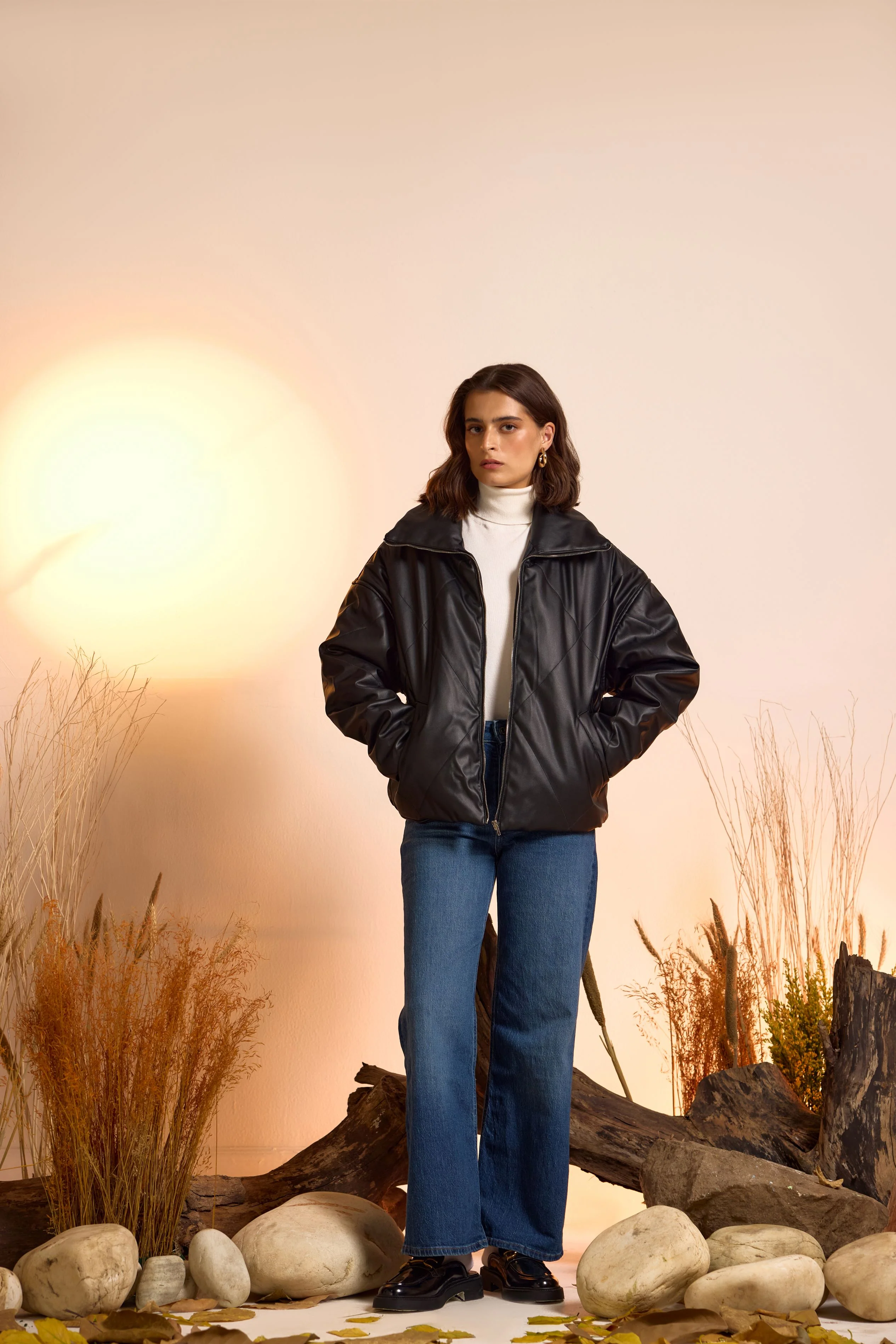 Quilted Faux Leather Puffer Jacket - Image 2